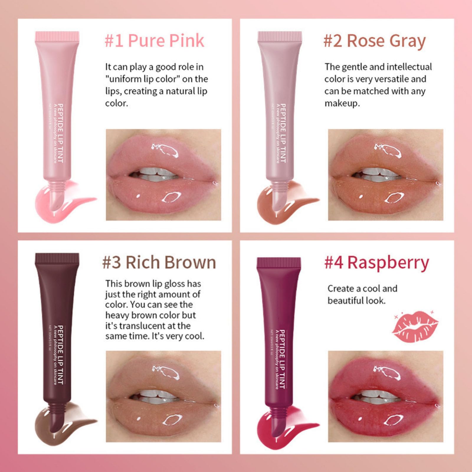 4 Colours Peptide Lip Tint Set Hydrating Lip Gloss Set Sheer