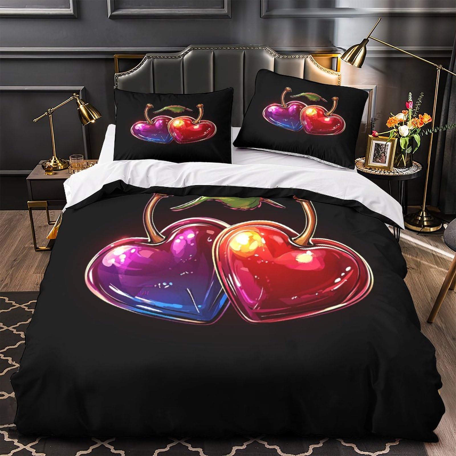 Drap de couette fruits 3D en microfibre thermorégulatrice avec éclair caché pratique