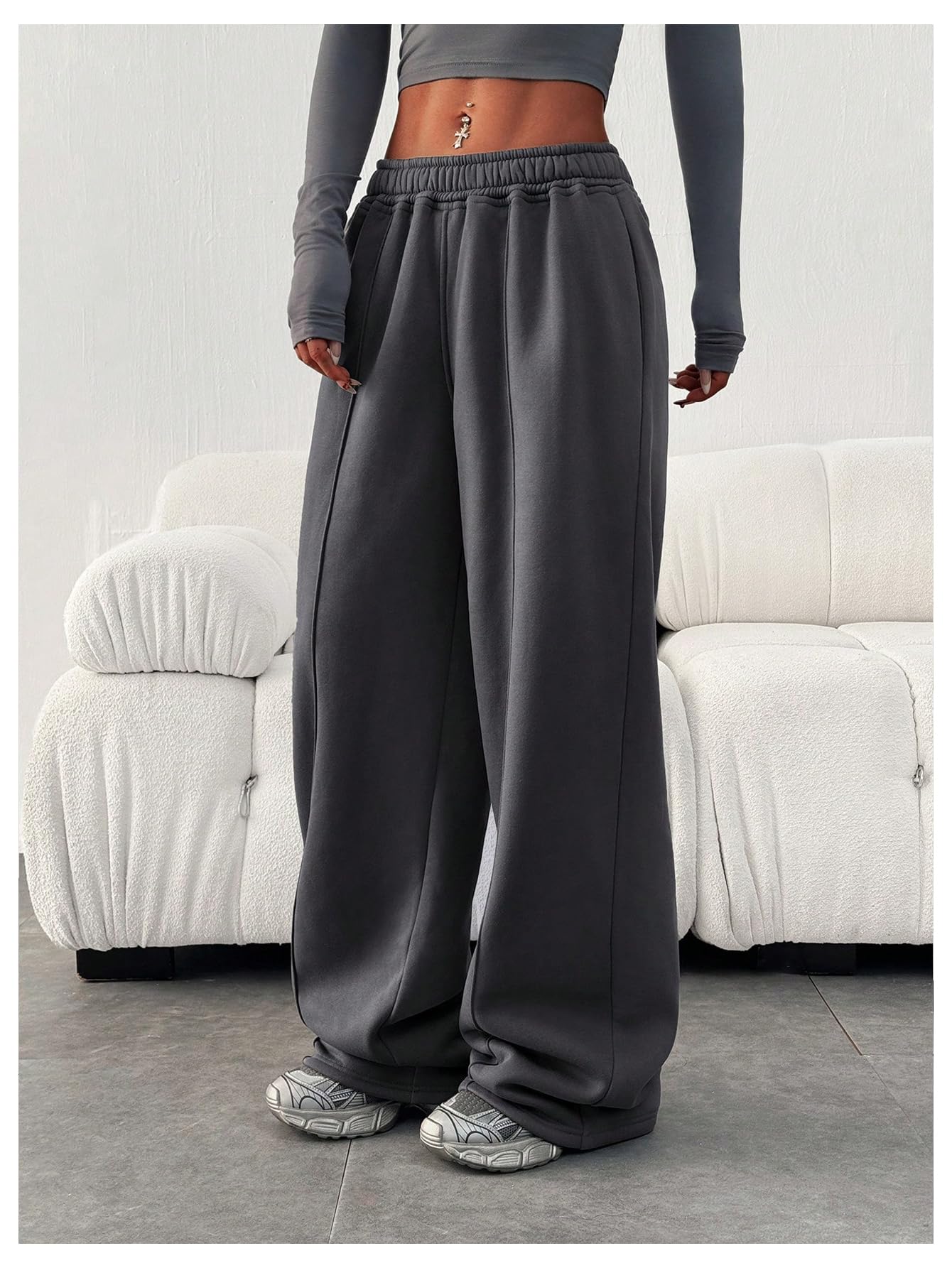 GORGLITTER Women's Wide Leg Joggers Sweatpants Baggy Y2k Elastic Waist Straight Leg Flared Loose Track Pants Bottoms