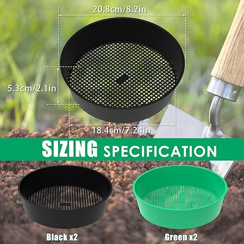 Miniatura 5 de HOTBEST 4 piezas de tamiz de tierra de jardín, bandeja redonda de malla, fácil de usar, plástico, verde y gris, 7.2 x 8.1 pulgadas
