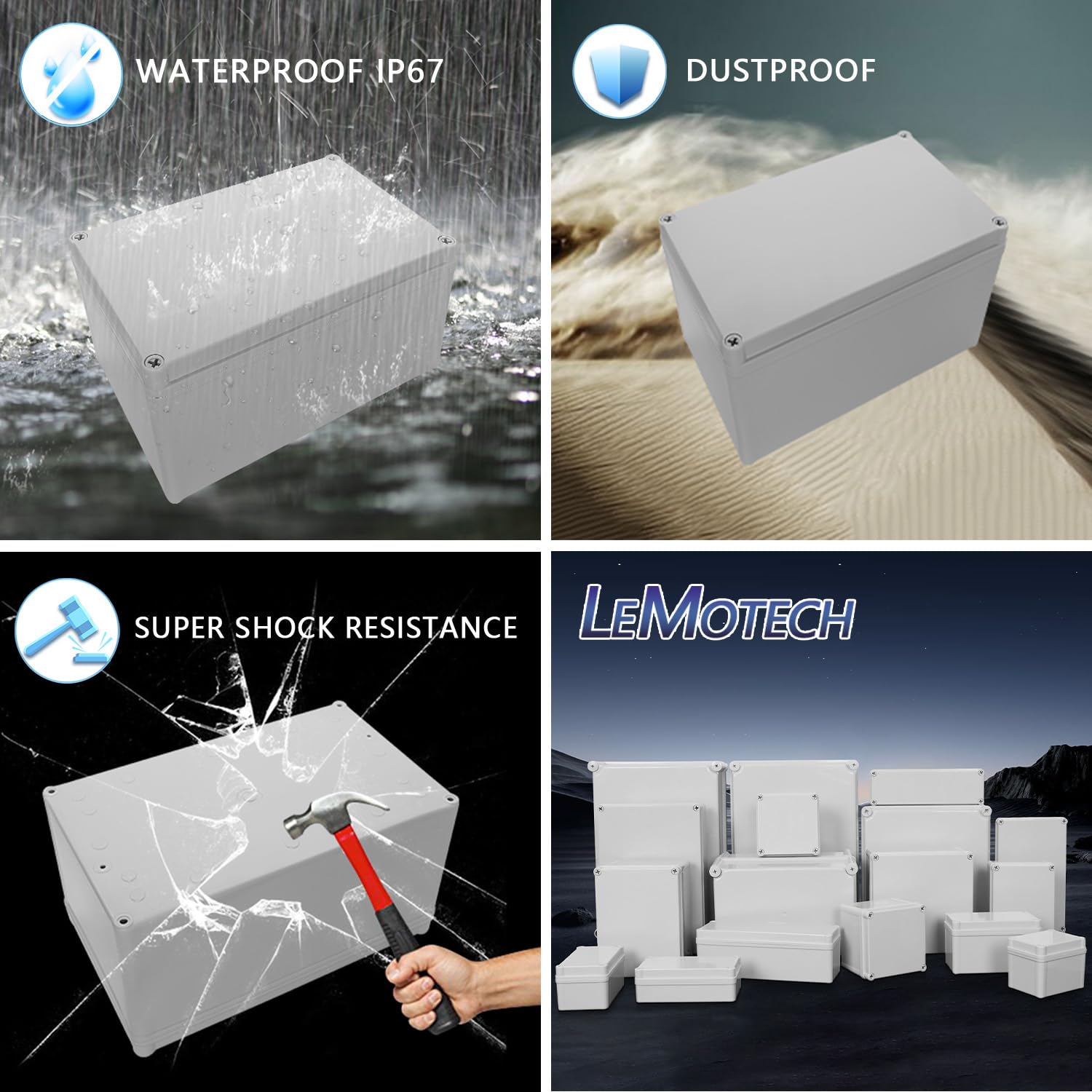 LeMotech Waterproof Junction Box - IP67 Electrical Case -8 LeMotech Waterproof Junction Box - IP67 Electrical Case -8