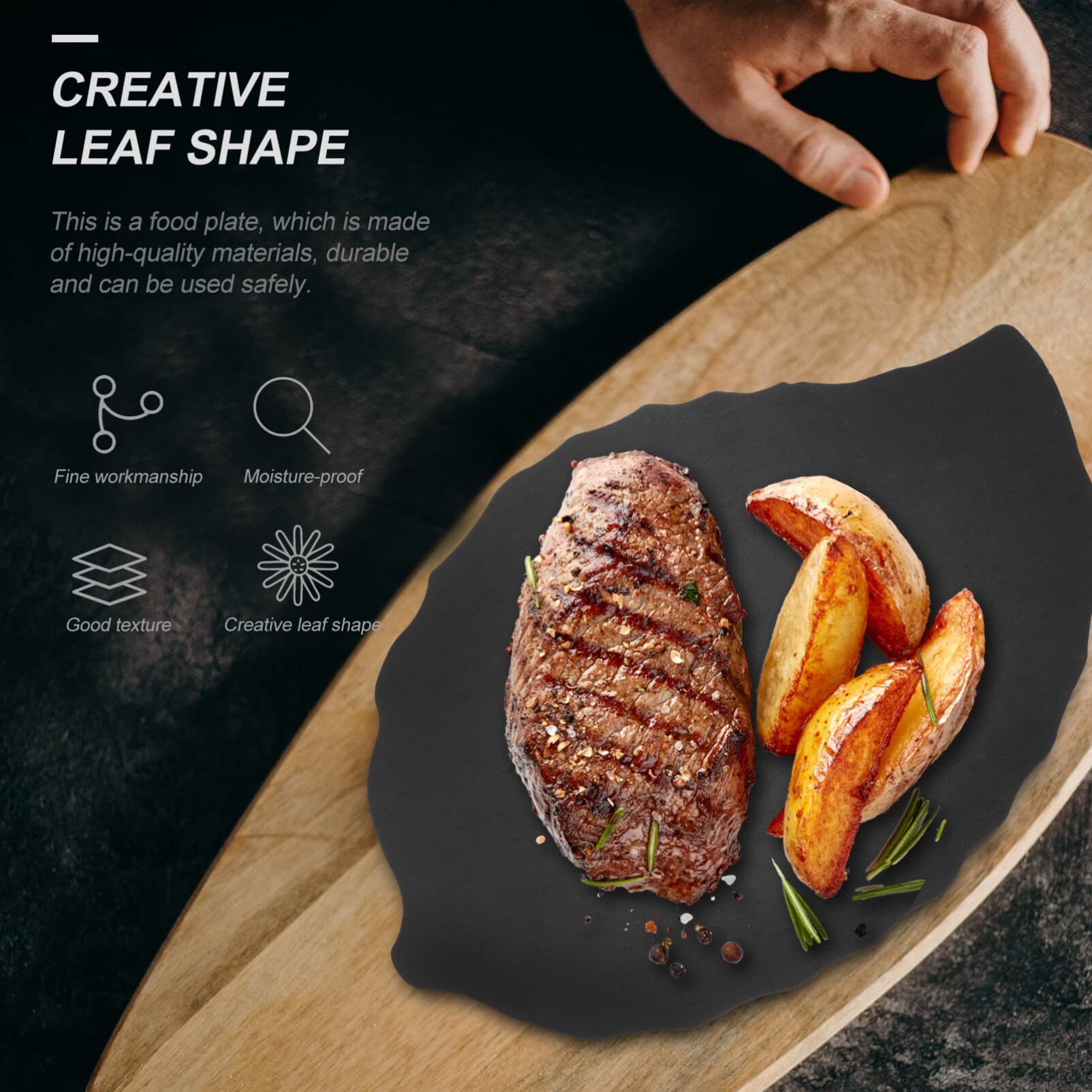 Happyyami Plato De Pizarra Forma De Plato Multifuncional Para Servir Steak y Postres Para Restaurantes y Hogares Material Ecológico y Ligero