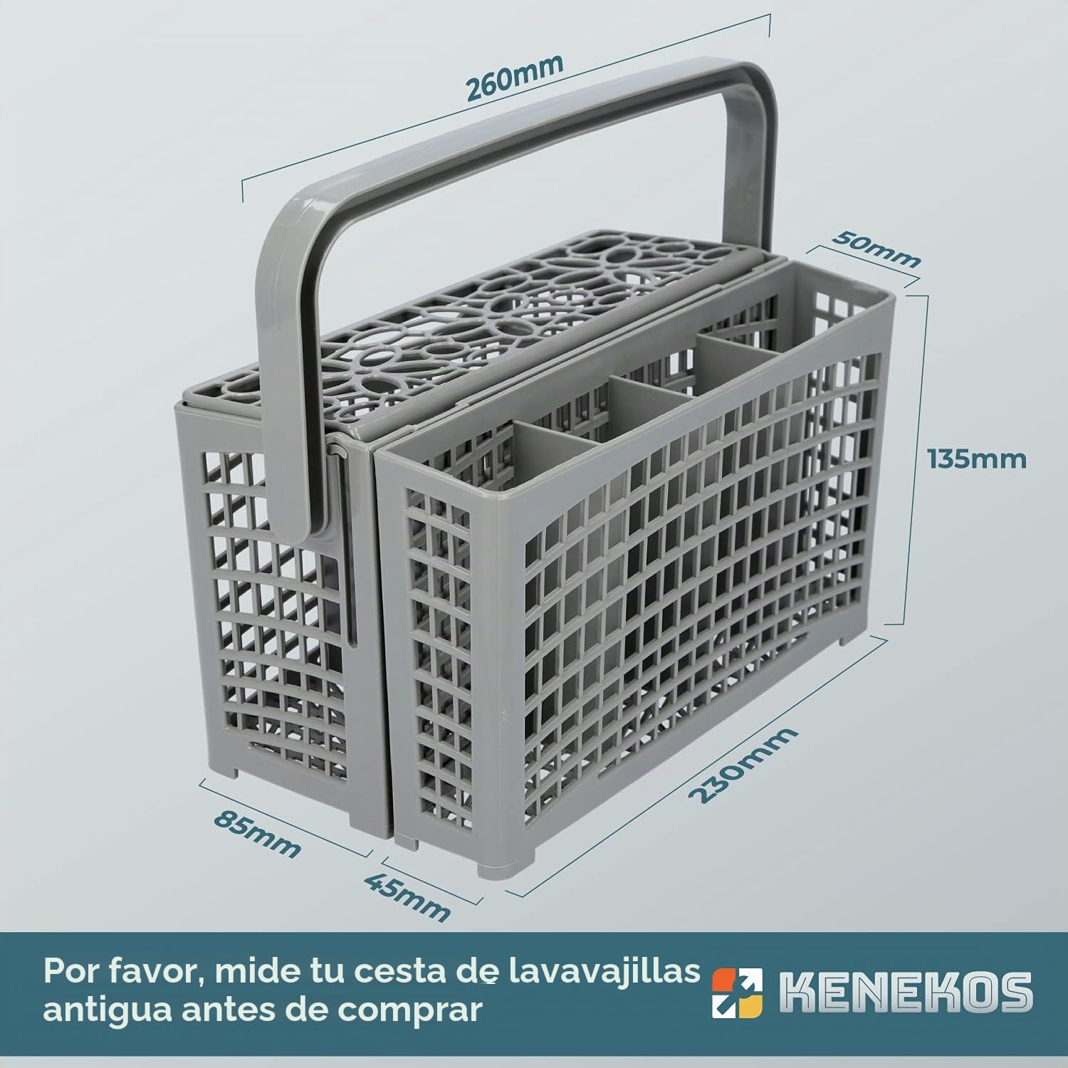 Kenekos - Cesta de cubiertos 2 en 1 universal variable apta para muchos lavavajillas y lavavajillas Bosch, Siemens, Miele, AEG y Neff, 23,0 cm x (8,5 cm + 4,5 cm) x 13,5 cm