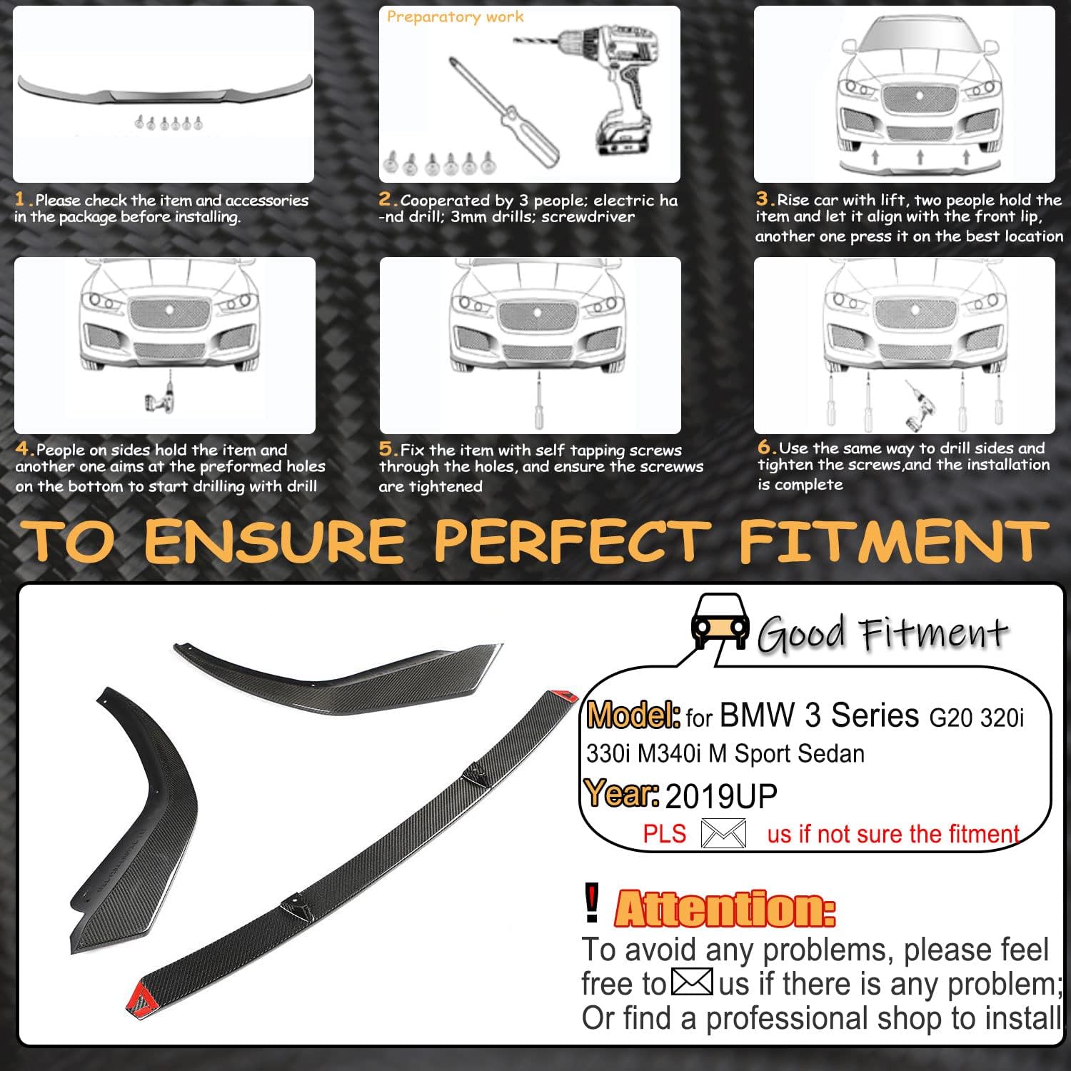 MCARCAR KIT Carbon Fiber Front Lip for BMW 3 Series G20 M Sport 2019-2022 320i 330i M340i Front Bumper Lip Chin Spoiler Splitter Protector Factory Outlet