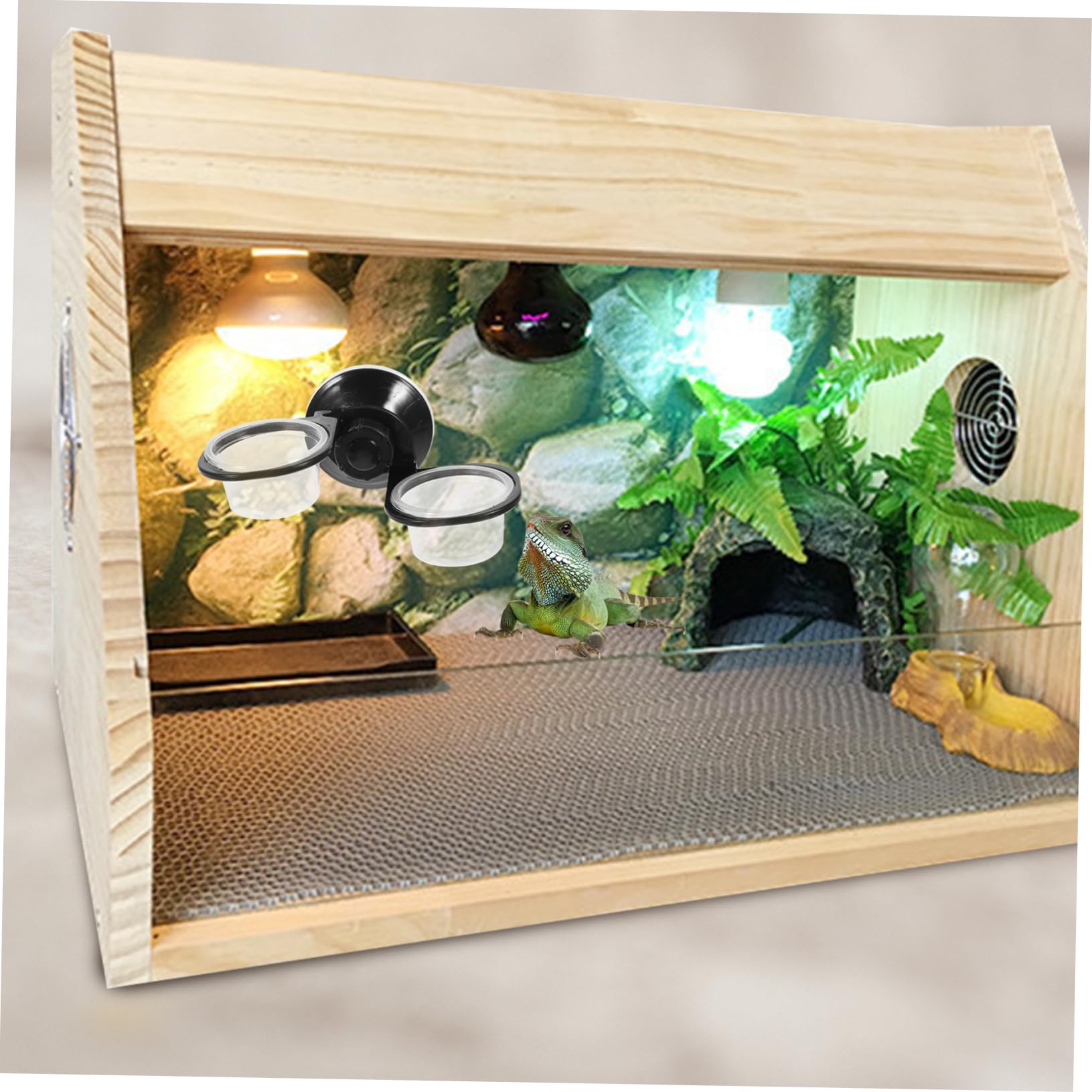 Mikikit 2Pcs Hanging Reptile Water Dish Convenient Suspended Food Cups for Turtles Lizards Geckos and Snakes Replaceable Design for Easy Feeding and Hydration