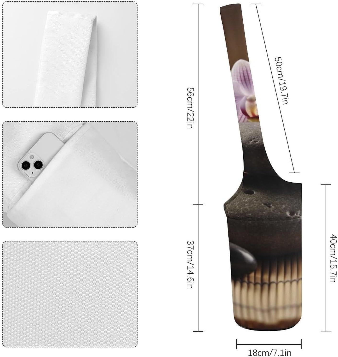 Canvas Yoga Bag,Zen Stone Printed Yoga Mat Handbag,Portable Yoga Mat Bag Large Capacity Gym Bag for Men Women Pilates Beach Travel