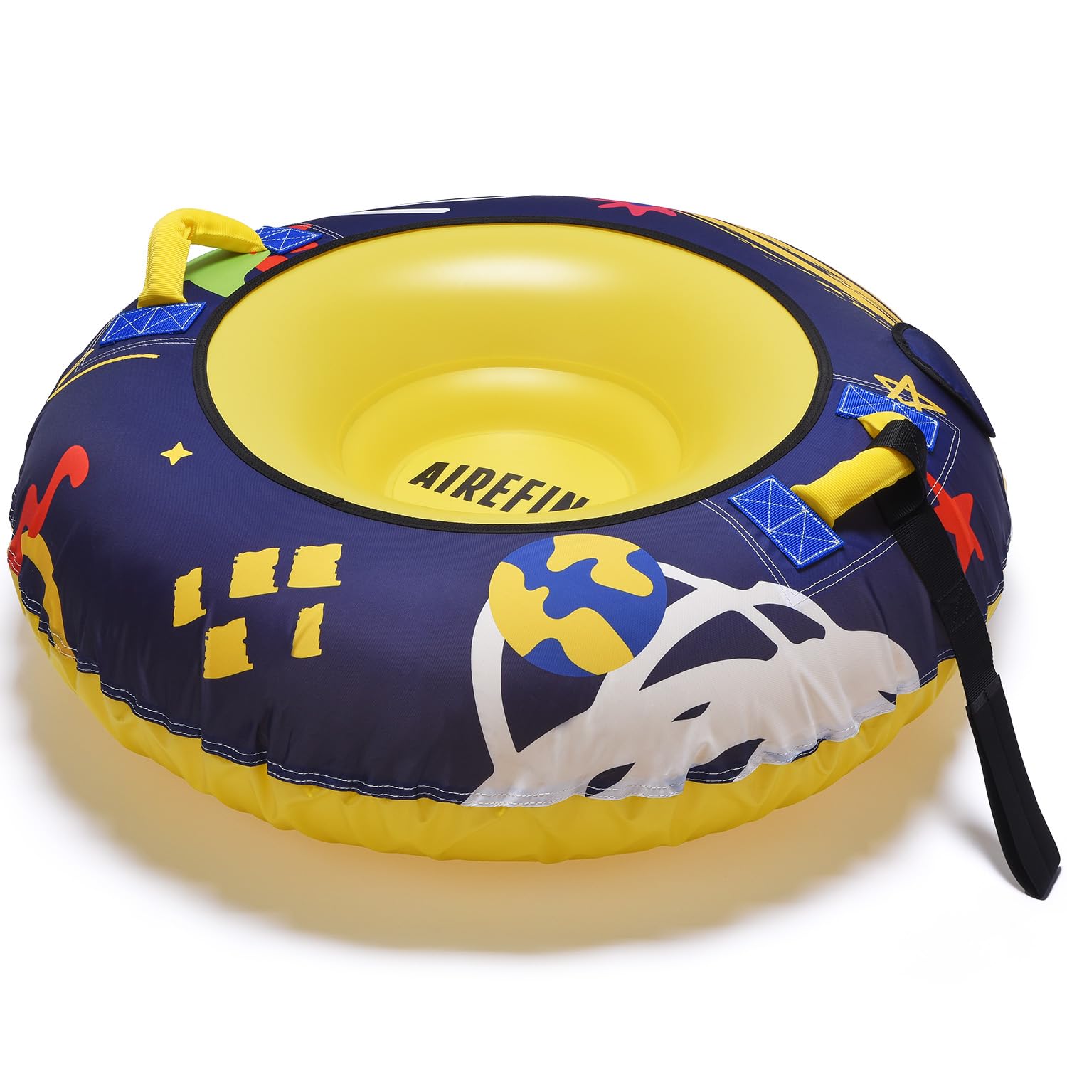 Airefina 47"/39" Inflatable Heavy Duty Snow Tube with Fabric Cover, Inflatable Snow Sled, Thickened Double Bottom with Nylon Handles, Cold Resistance PVC Toboggan Winter Outdoor Skiing