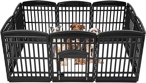 IRIS USA 35" 10 paneles ejercicio mascota corralito con puerta para perro, negro