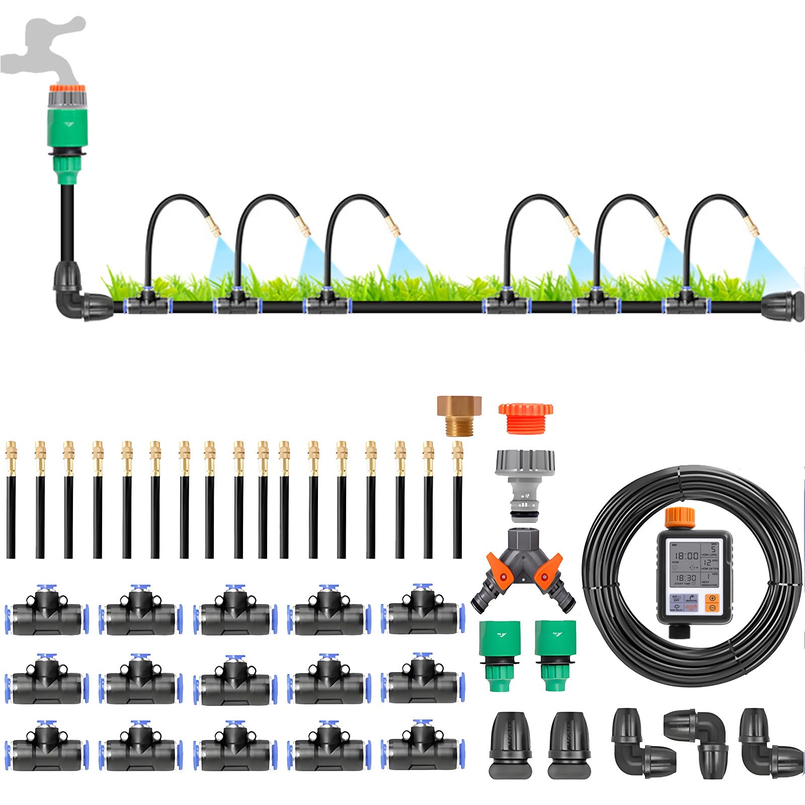 BOOZXCV Quick-Connect Drip Irrigation Kit, Automatic Garden Watering for Lawn, Raised Bed, and Greenhouse (30m)