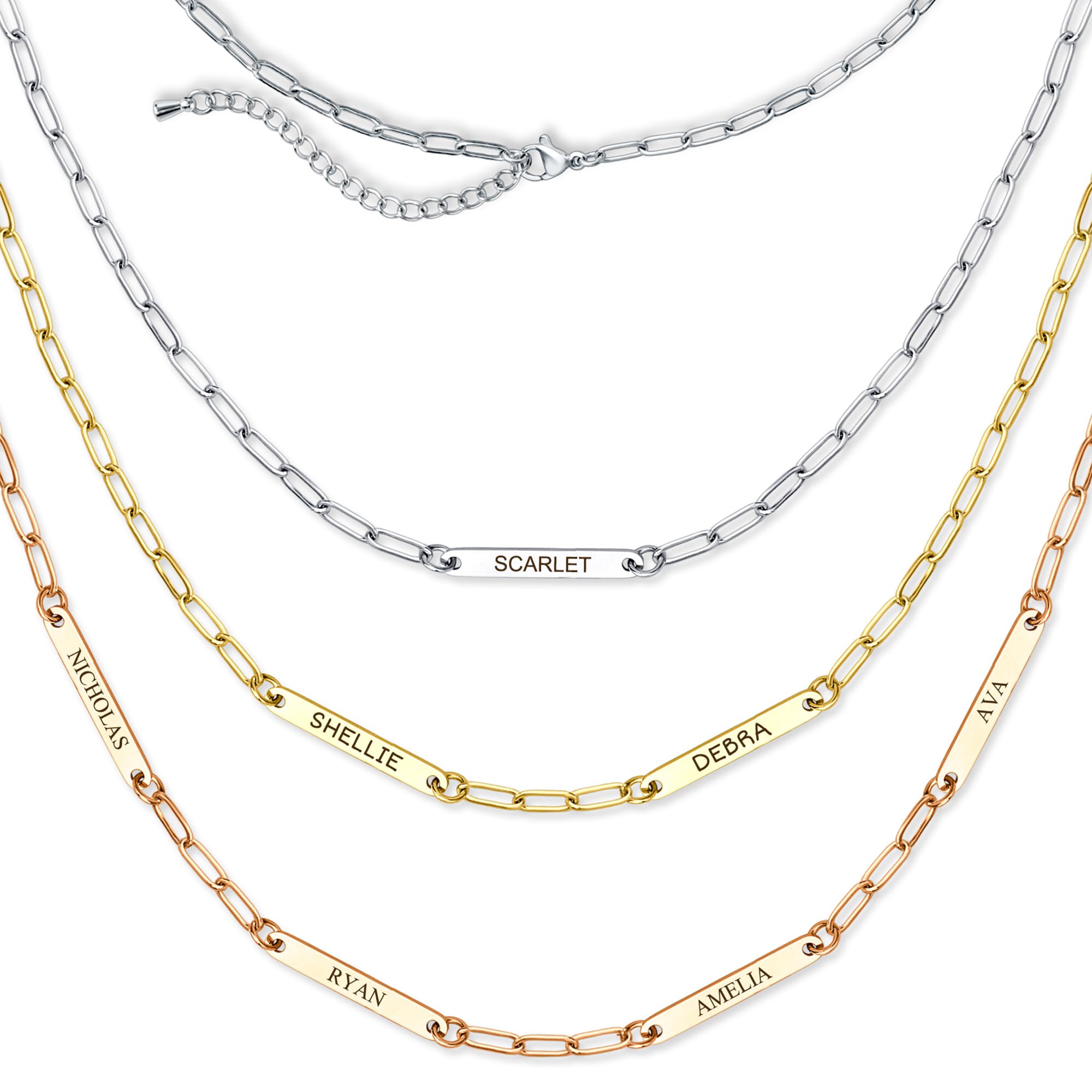 Anavia Personalized Name Paperclip Chain Necklace, Customized Date Initial Link Chain Necklace for Mom Couples BFF Friendship Sisters Family, Love