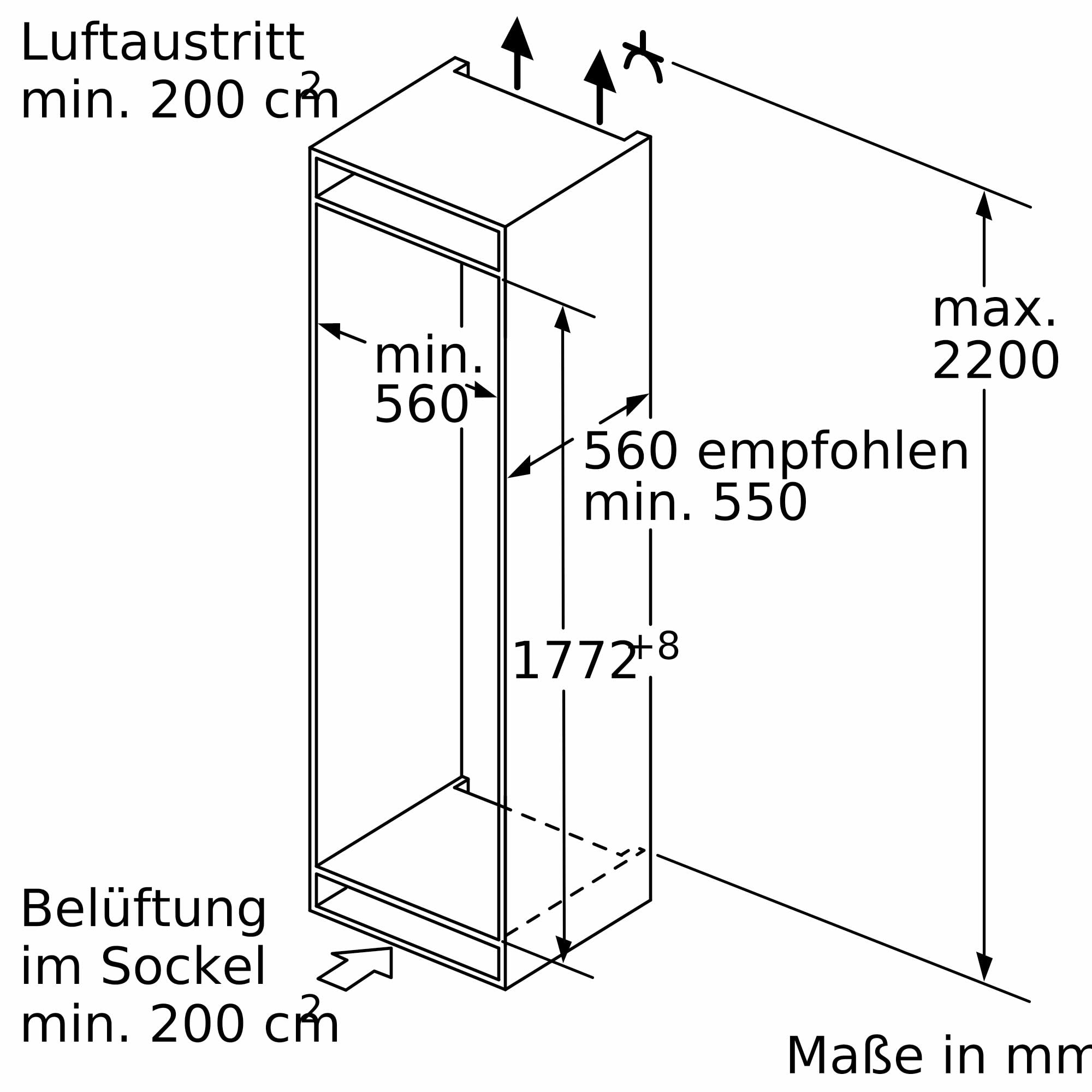 Siemens KI86NADD0 Einbau-Kühl-Gefrier-Kombination iQ500, einbaufähige Kühlkombination mit Gefrierbereich unten, 177,2x55,8 cm, 184L Kühlen, 76L Gefrieren, noFrost, hyperFresh, autoAirflow