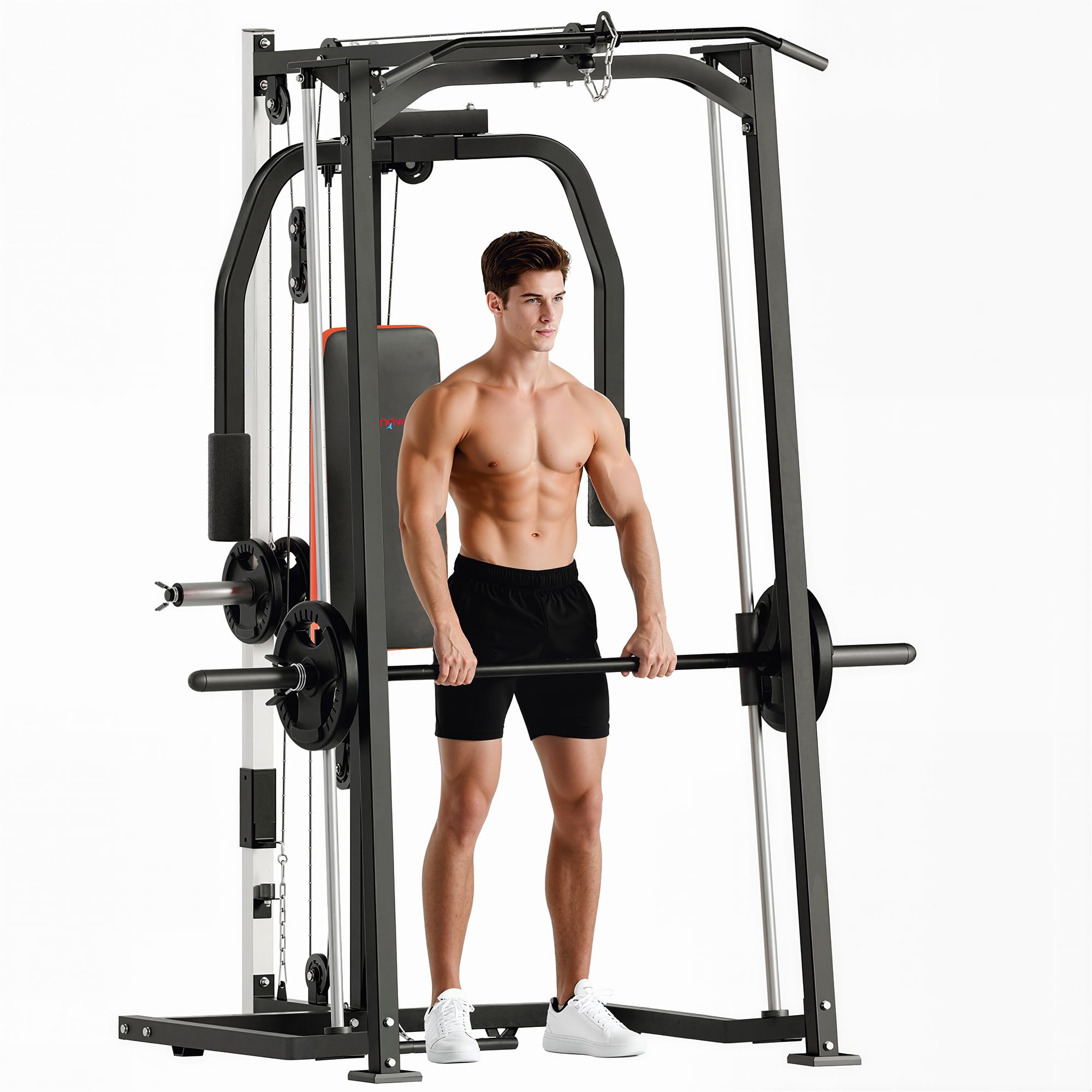 SPORTNOW 3-In-1 Smith Machine Dual Cable Pulley System 17-Level Squat Rack