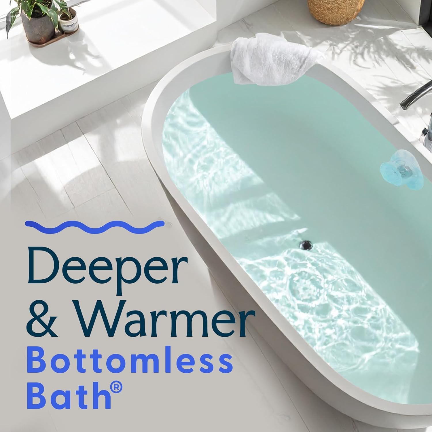 SlipX Solutions Bottomless Bath, Essential Overflow Drain Cover for Bathtub, Best Bath Accessories for Women, Adds Inches of Water to Your Tub for Deeper Soak, 4