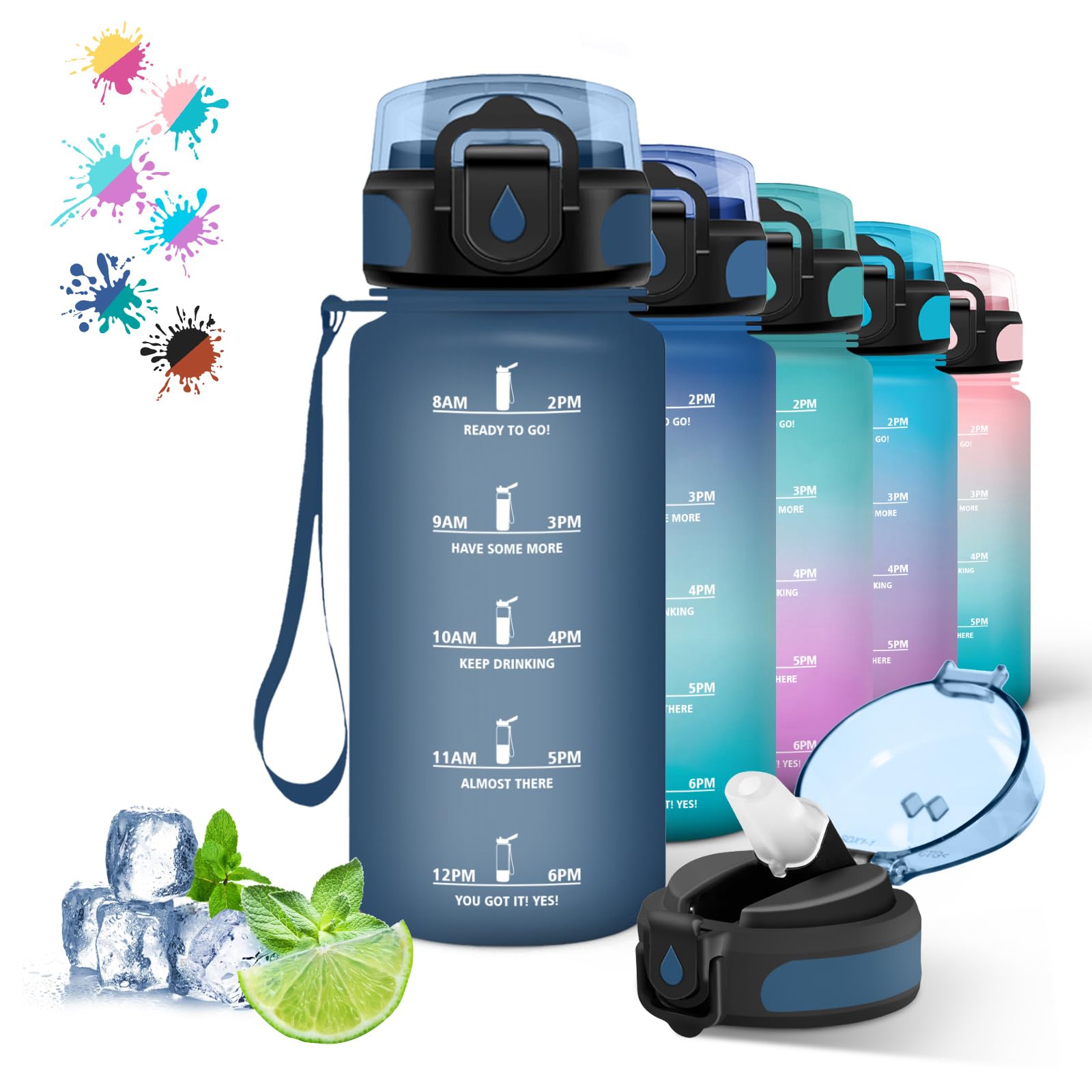 Borraccia Motivazionale Per Bambini 0.5L Con Indicatore Tempo - Senza Perdite, Facile Da Pulire, Viola - Foto 10