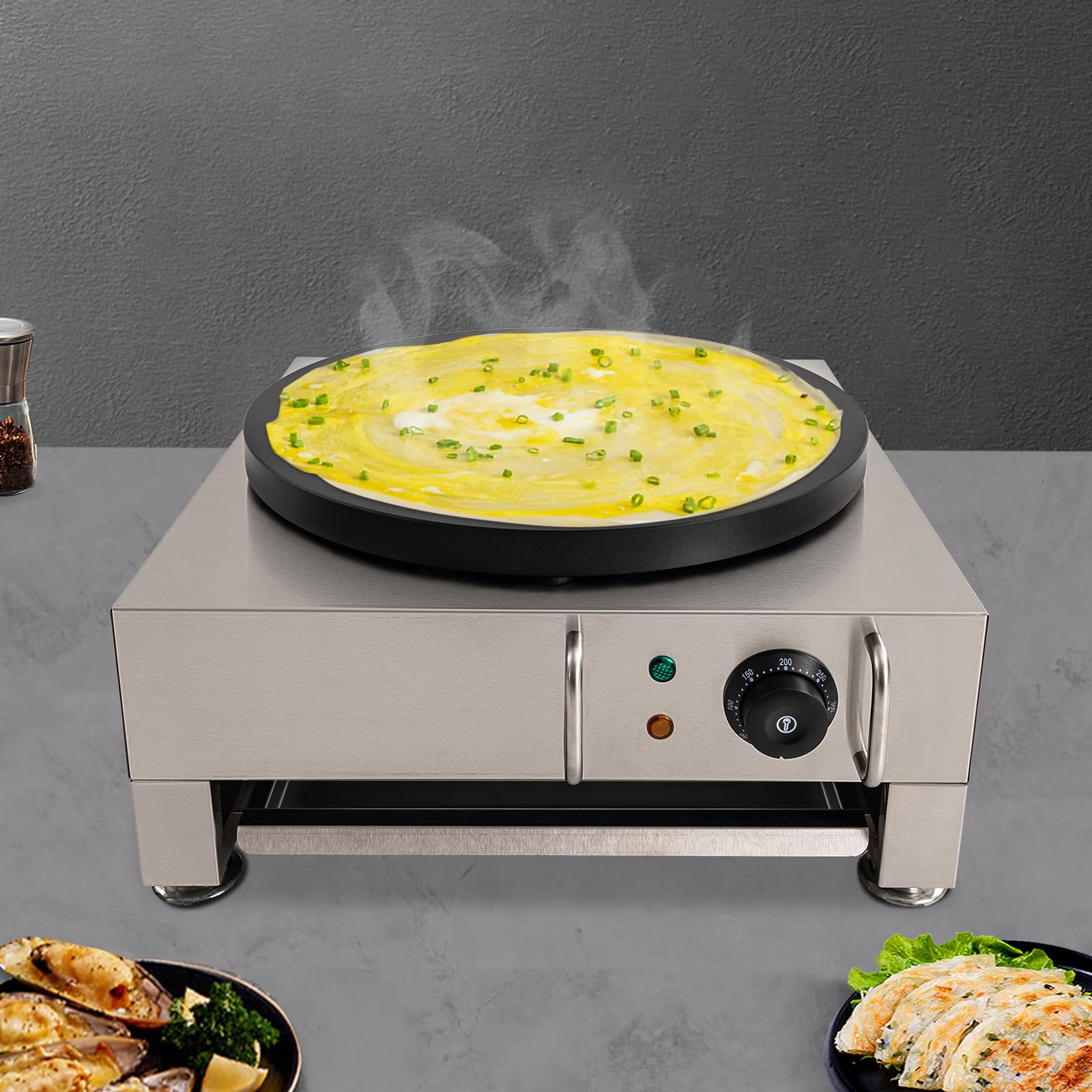 Patelnia do naleśników 2800 W – 40 cm patelnia ze stali nierdzewnej z 6 regulacją temperatury i powłoką