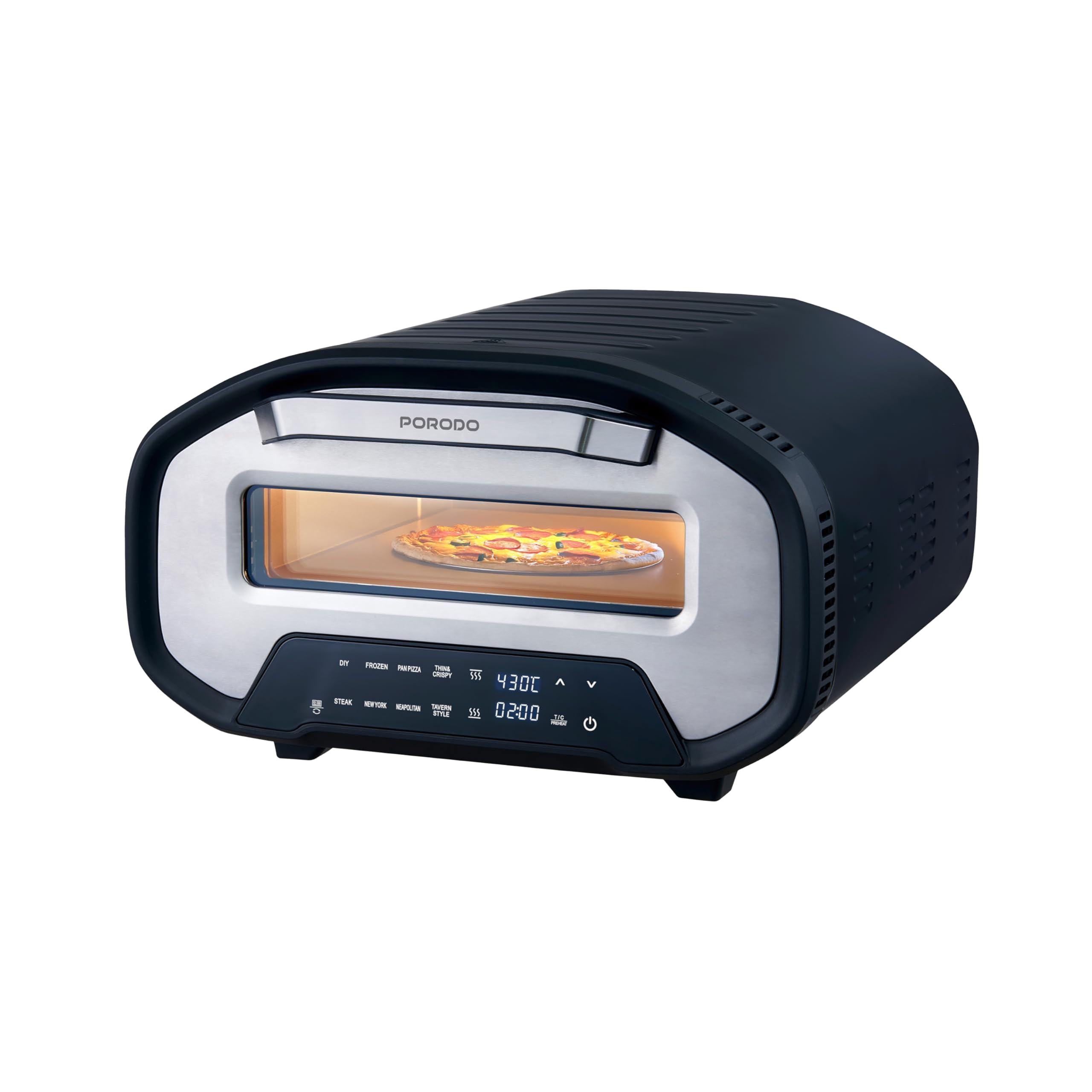 Porodo Lifestyle 12” Indoor Electric Pizza Maker, 2200W Rapid Heating, 7×Presets, 80°-430°C Adjustable Temp, 2min Cooking Time, Built-in Timer, Restaurant-Style Pizza Oven, 12” Pizza Stone Included