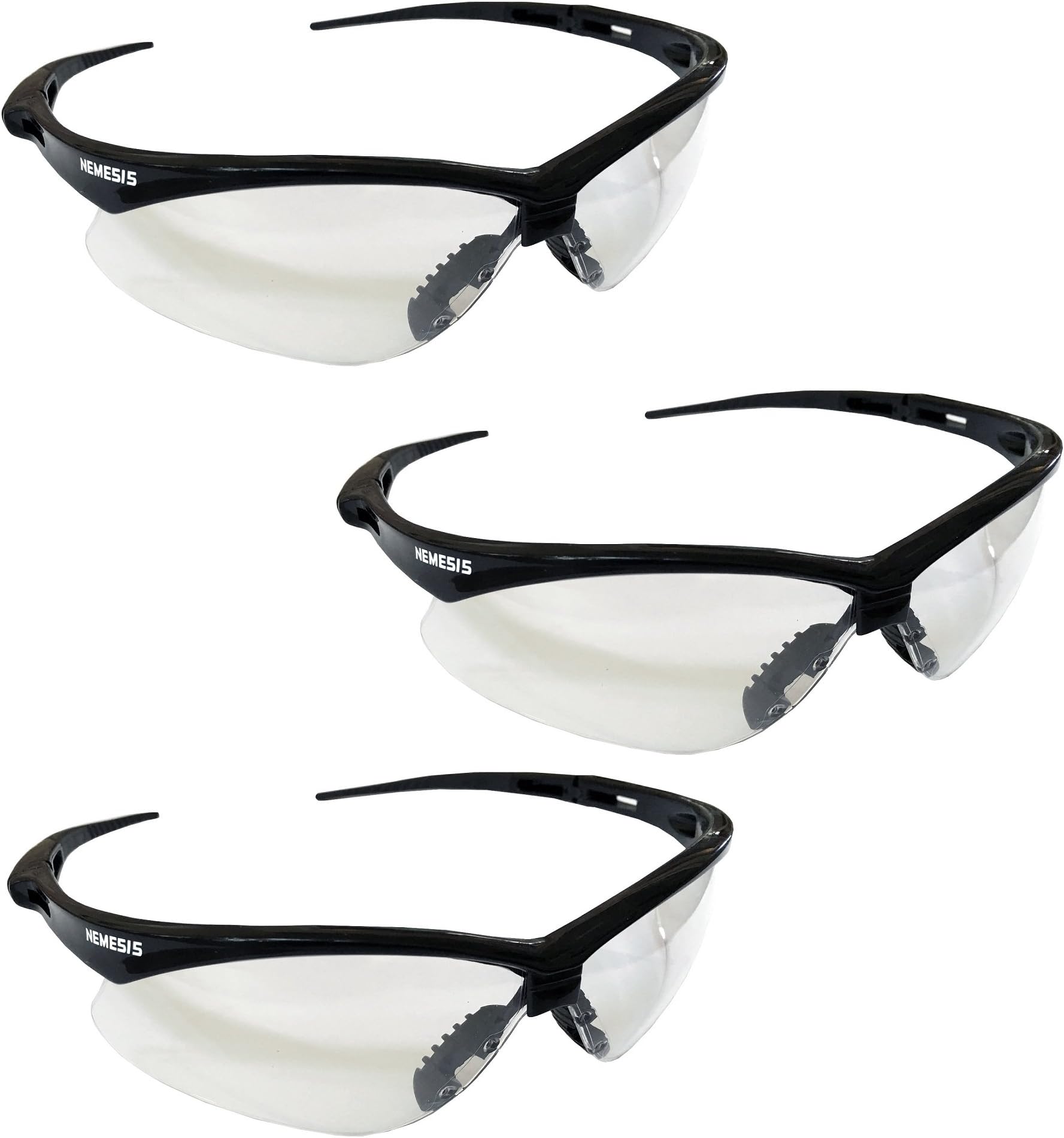 Safety Glasses, Black Frame, Clear Lens, pack of 3