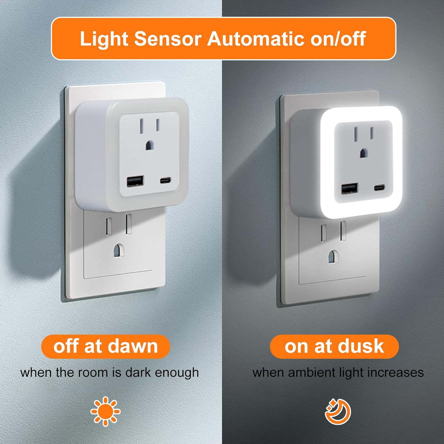 Night Lights Plug Into Wall 2 Pack Rechargeable Battery Backup Light Dusk to Dawn Sensor Night Light with Outlet Expander for Adults Kids Bedroom, Kitchen, and Bathroom (2, cool white, 5000K)