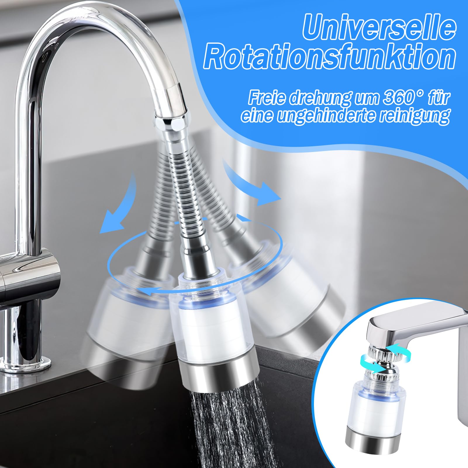 2 sztuki filtrów do wody, kran, filtr do wody pitnej, 360° filtr wody z kranu z 4 wkładami filtrującymi do wody, do kuchni, łazienki