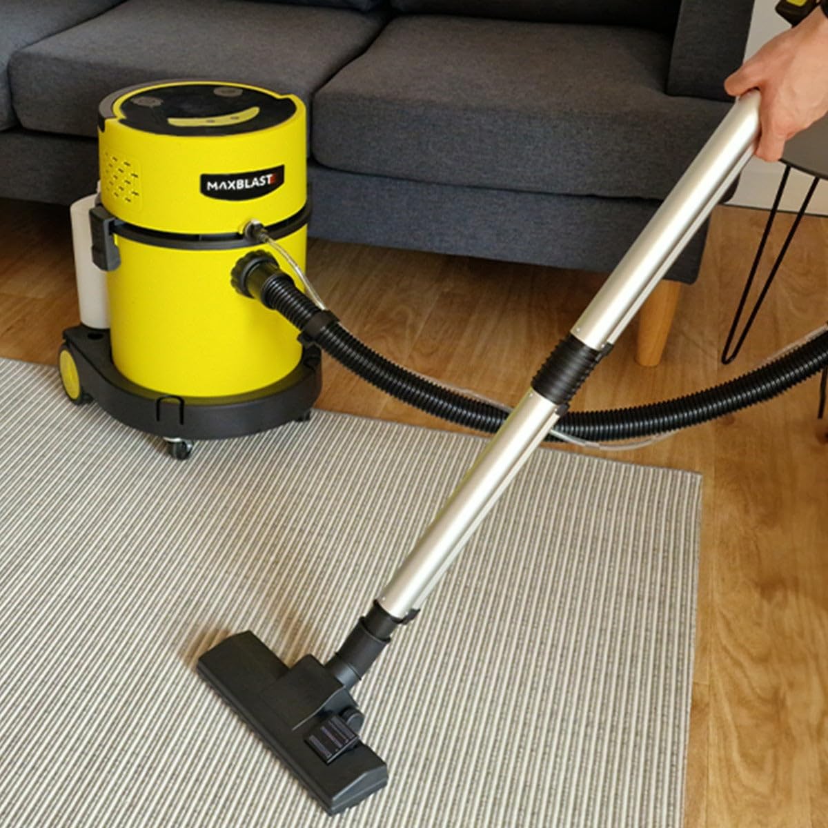 Aspiradora Industrial en Seco y Húmedo+ Accesorios 1200W 20L Filtro Esponja+HEPA con Cable Ruedas Función Rebobinado Automático Aspirador Seco Liquido Mojado Powerful Wet+Dry Vacuum Cleaner