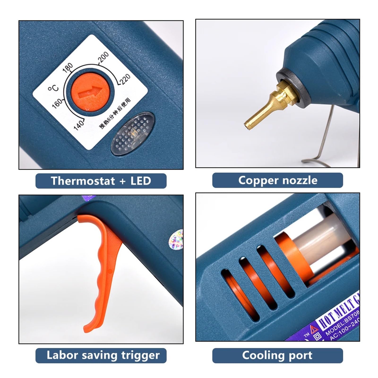 Pistola for colla a caldo da 150 W, ugello sostituibile, regolazione della temperatura, utilizzare stick di 11 mm, pistola for industriale for fai te, regali Natale, artigianato(SET-3)