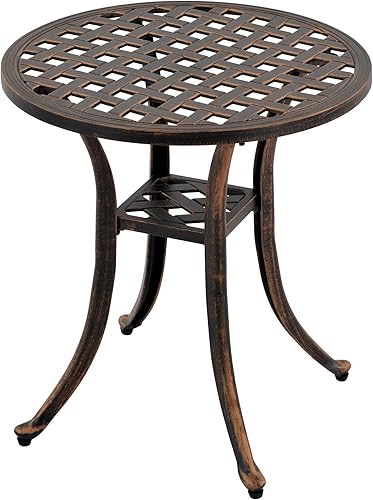 Mesa auxiliar redonda de aluminio fundido de 19 pulgadas para patio, patio, piscina, compañero de interior, fácil mantenimiento y resistente a la