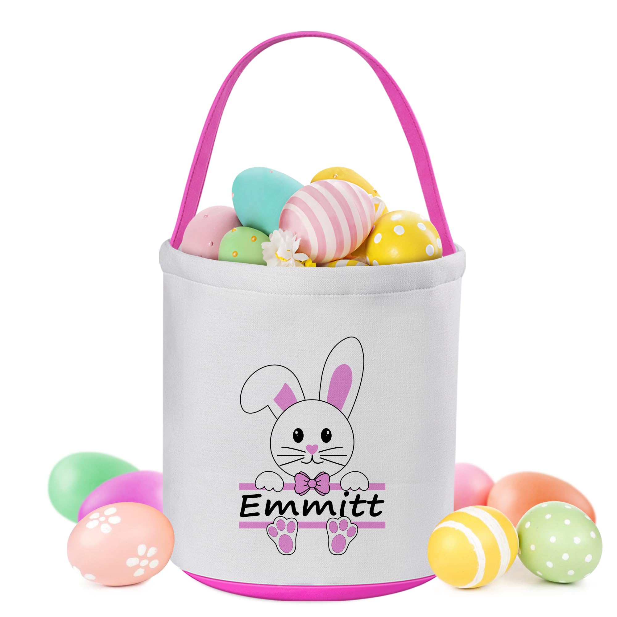 Zmoicky Easter Baskets for Kids, Personalized Easter Basket with Name - Pink Rabbit with Bow Tie