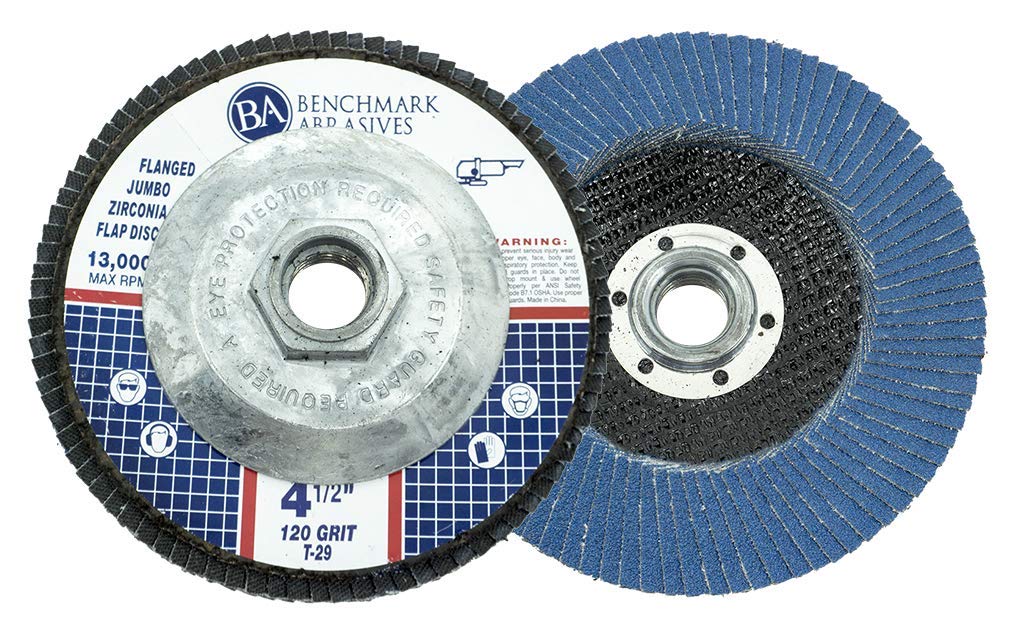 Benchmark Abrasives 4.5" x 5/8"-11 Premium High Density Jumbo Zirconia Type 29 Flap Discs 4 1/2 for Angle Grinder, Sanding Discs, Finishing - Grinding