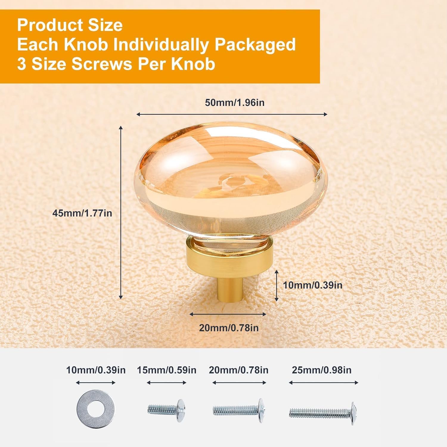 16 Pack Gold Champagne Crystal Cabinet Knobs, Oval Glass Knobs for Dresser Drawers, Brass Furniture Hardware Pulls