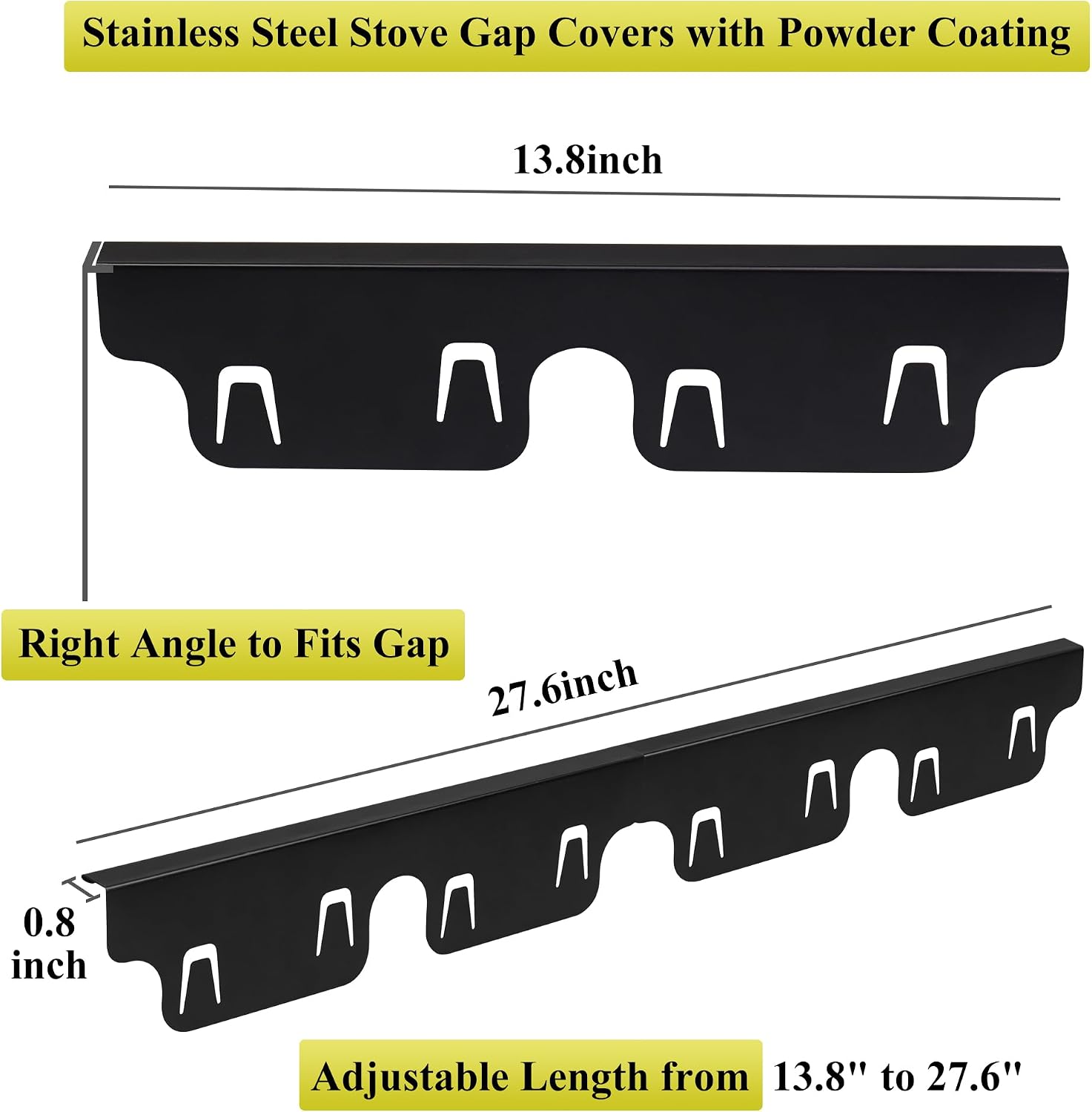 Stove Gap Covers - Extra Long Stainless Steel Oven Side Gap Filler, Stove Counter Gap Cover, Guard Between Stove Top & Counter Range Trim Kit Easy Clean & Heat Resistant, Adjustable Length 13" to 27"