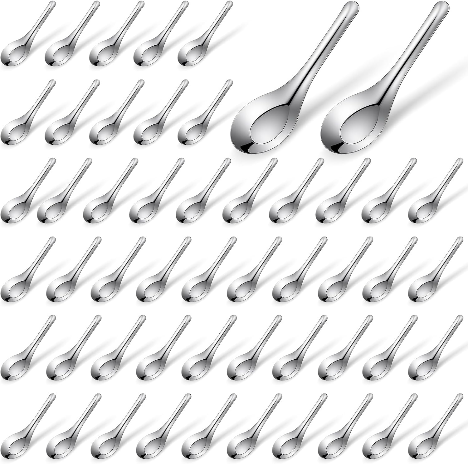 50 Pcs Soup Spoons Bulk Stainless Steel, 6 Inch Silver Heavy Duty Asian Soup Spoon Short Handle Polished Mirror Spoon for Rice, Cereal, Cake, Desserts