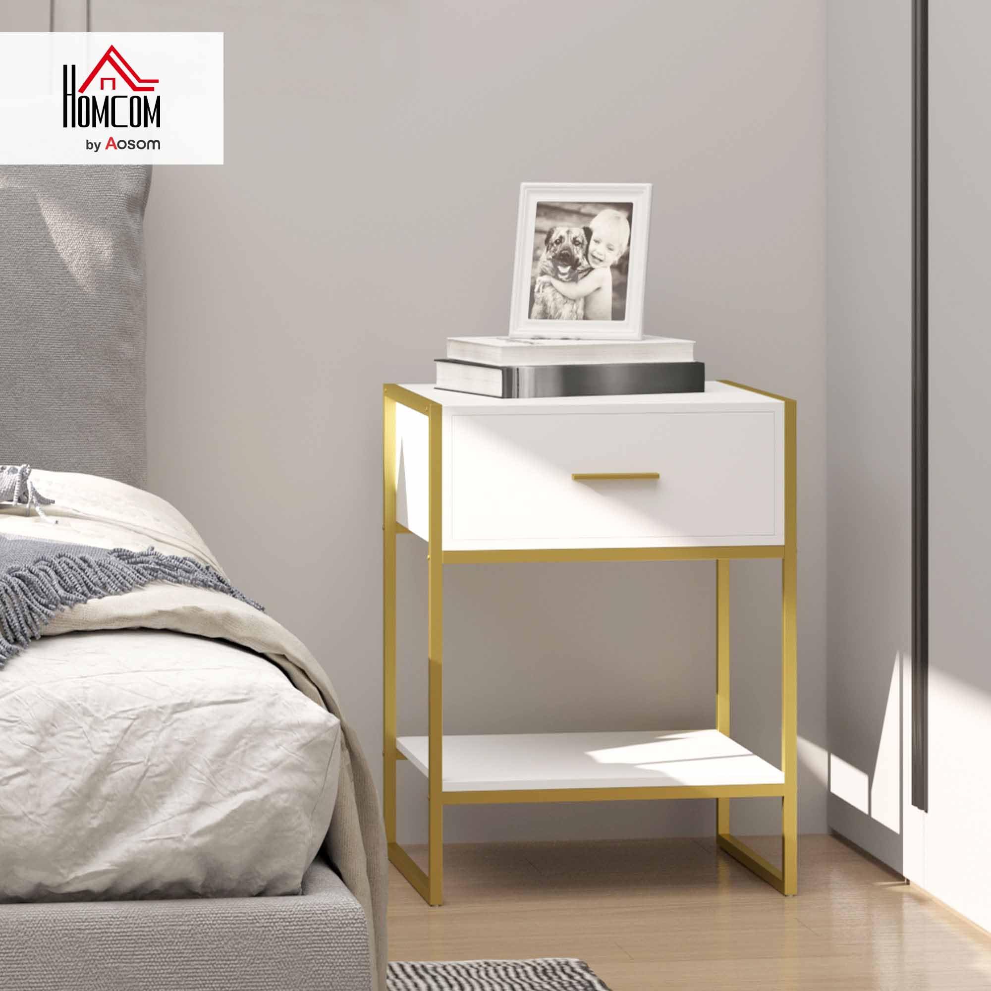 HOMCOM Table de Chevet avec Tiroir et Étagère, 45L x 40l x 60H cm, Blanc