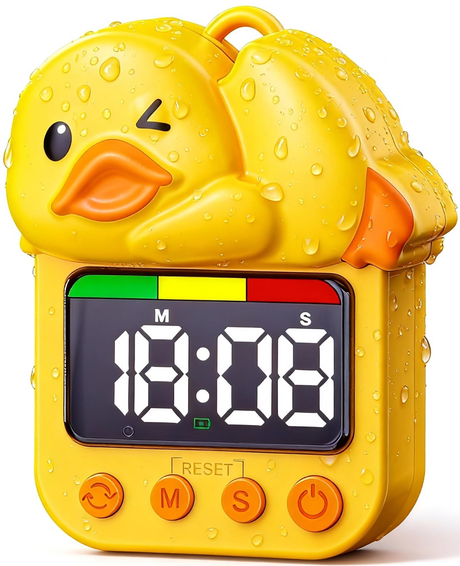 Shower Timer Cute Duck Waterproof Bathroom Toilet Kids Visual Timer, Suction Cup for Wall Mount Swim, Rechargeable (Yellow)
