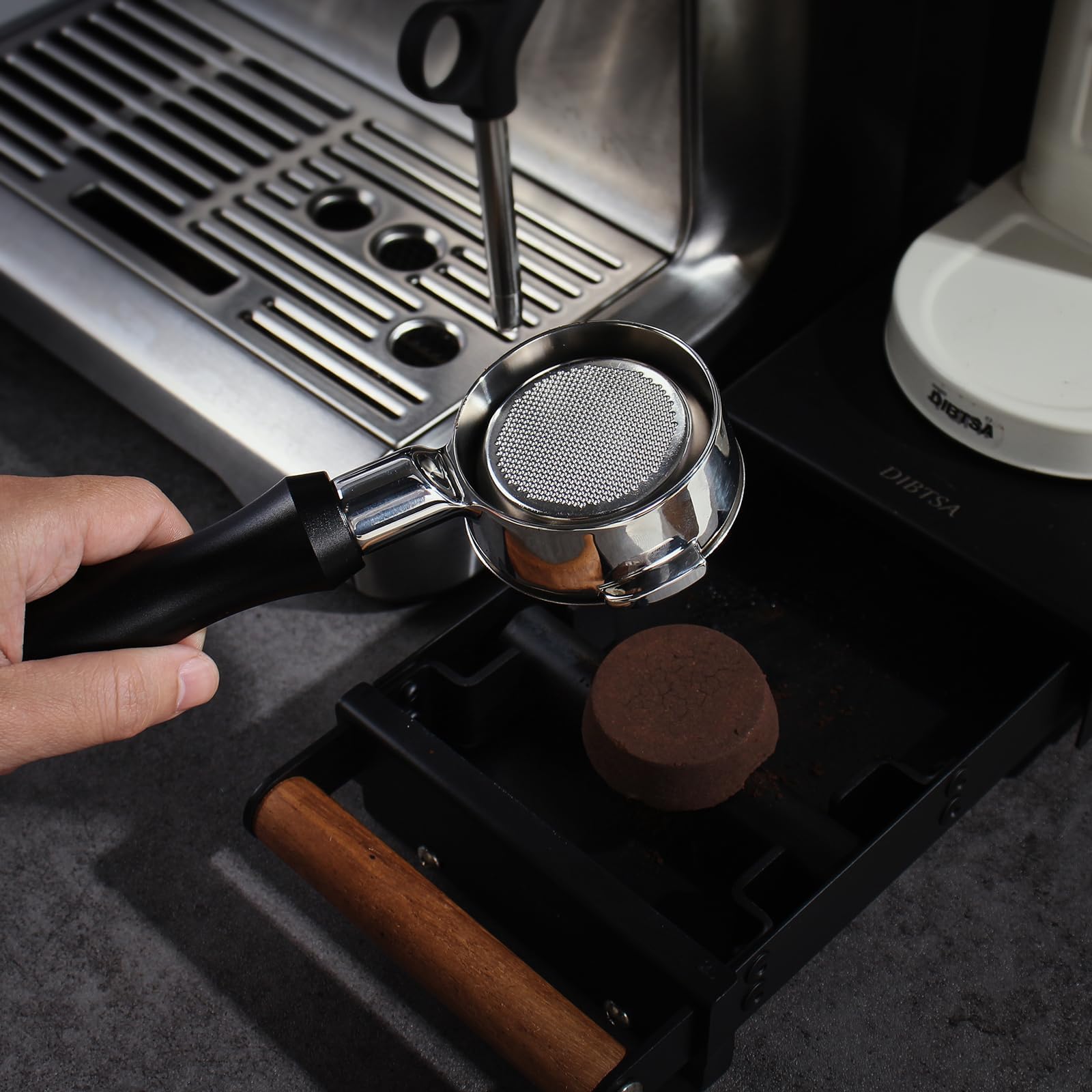Bodenloser Siebträger 58mm,FüR Kompatibel mit E61-Brühgruppe, Flair 58, ECM, Rocket, Sanremo, Synesso, Slayer Ersatzteile für Espressomaschinen,Griff Aus Eloxiertem Aluminium