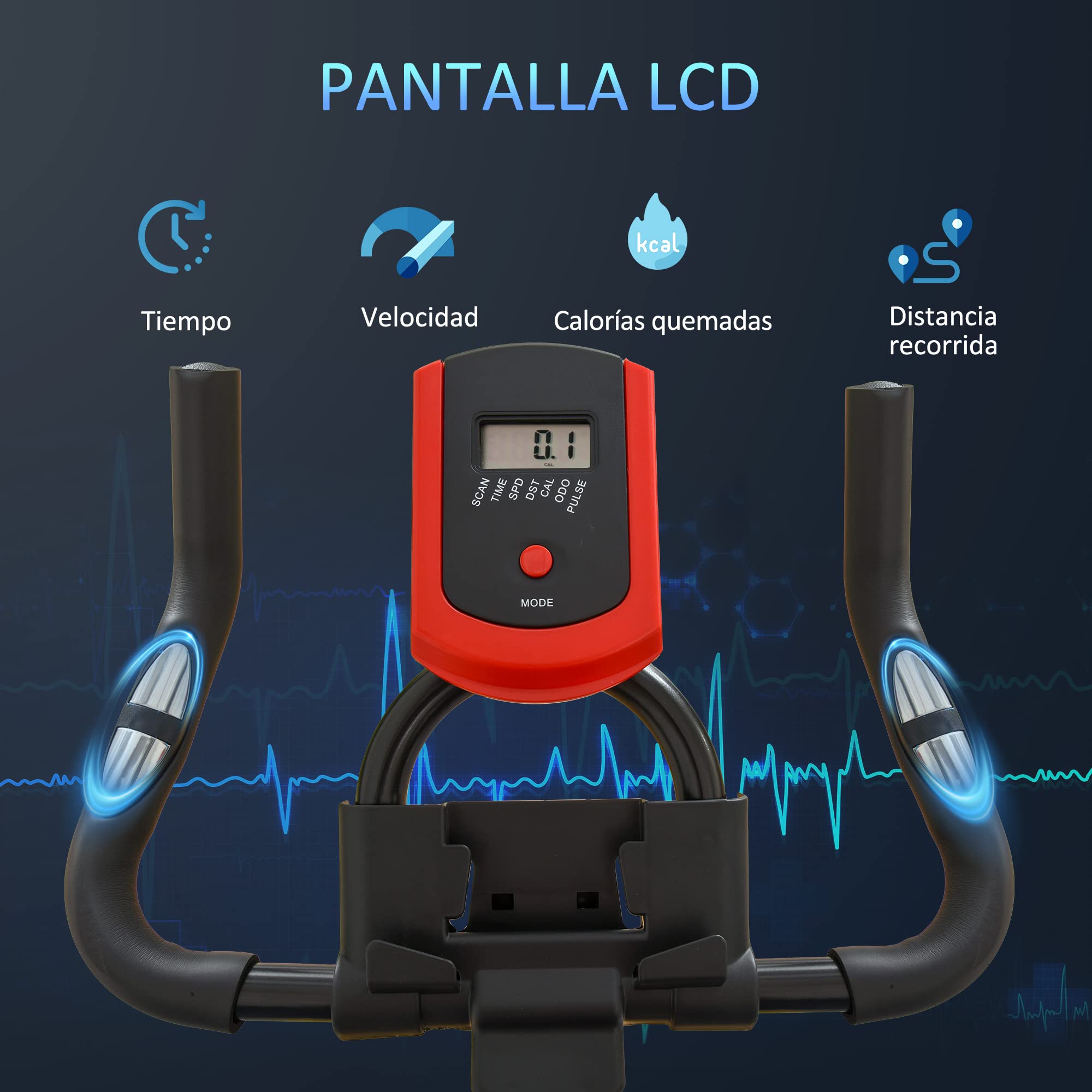 HOMCOM Bicicleta Estática Ciclo Indoor con Pantalla LCD Negro y Rojo