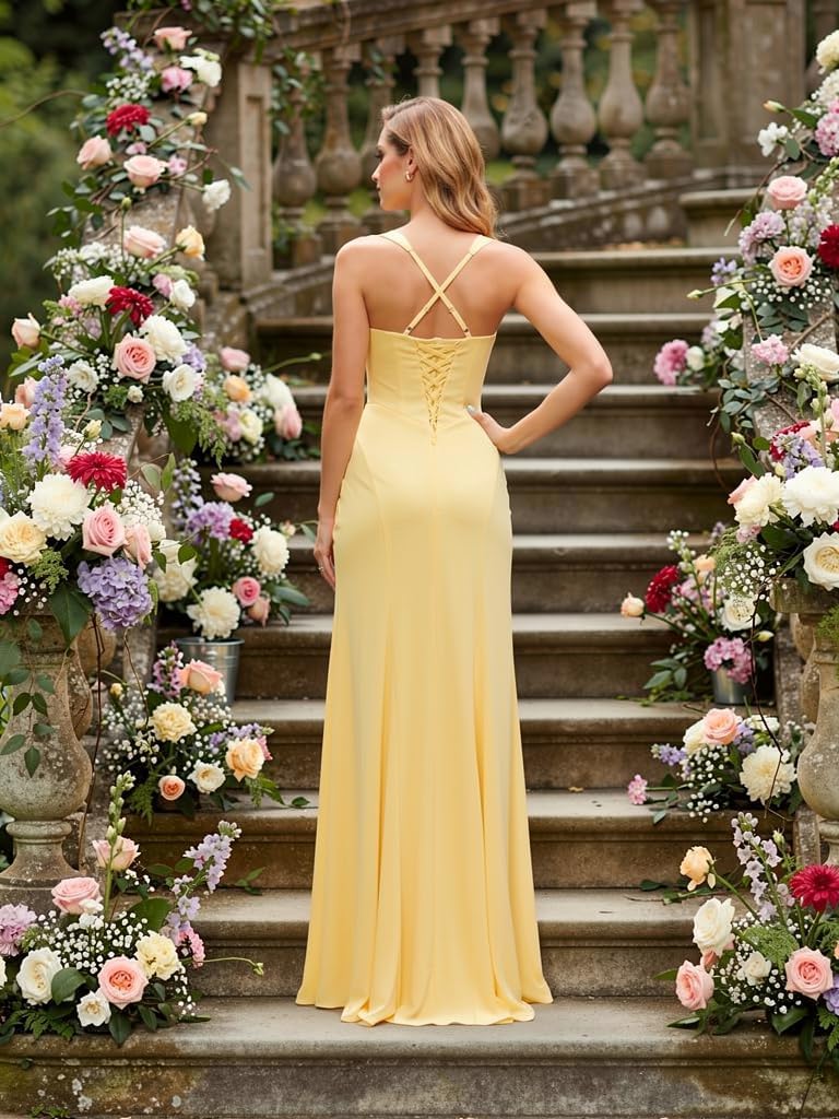 Spaghetti Straps Sweetheart Prom Dresses 2026 for Teens with Slit Pleated Mermaid Formal Evening Ball Gowns