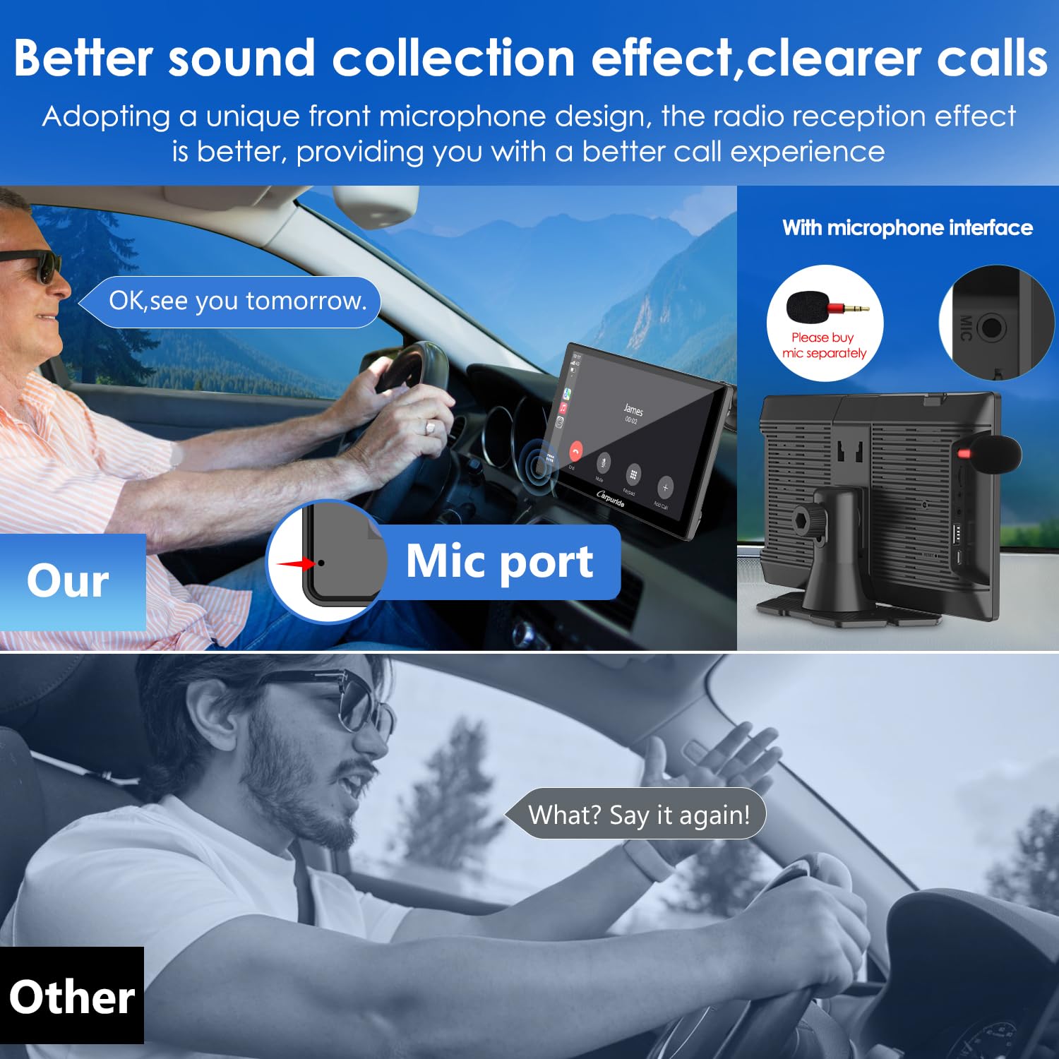 CARPURIDE C98 9” CarPlay Inalámbrico/Cableado, Android Auto y Mirror Link | Pantalla Carplay de 9 Pulgadas para Coche, Audio Bluetooth, Navegación, Siri, FM, AUX