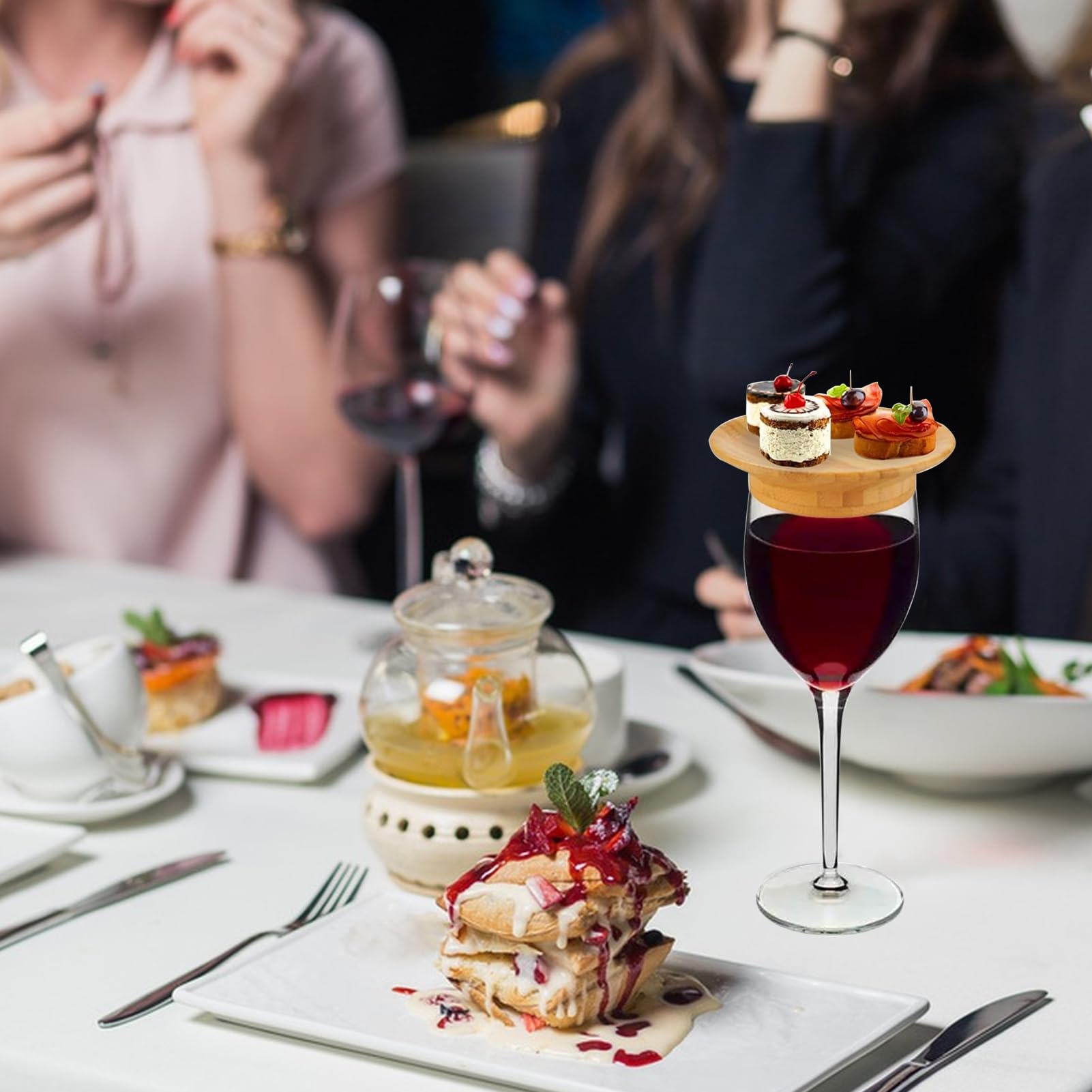 Topper Antipasti Dessert Riutilizzabile 6 Topper Per Bicchieri Vino In Legno - Piattini Antipasti E Dessert Topper Salumi Bicchieri