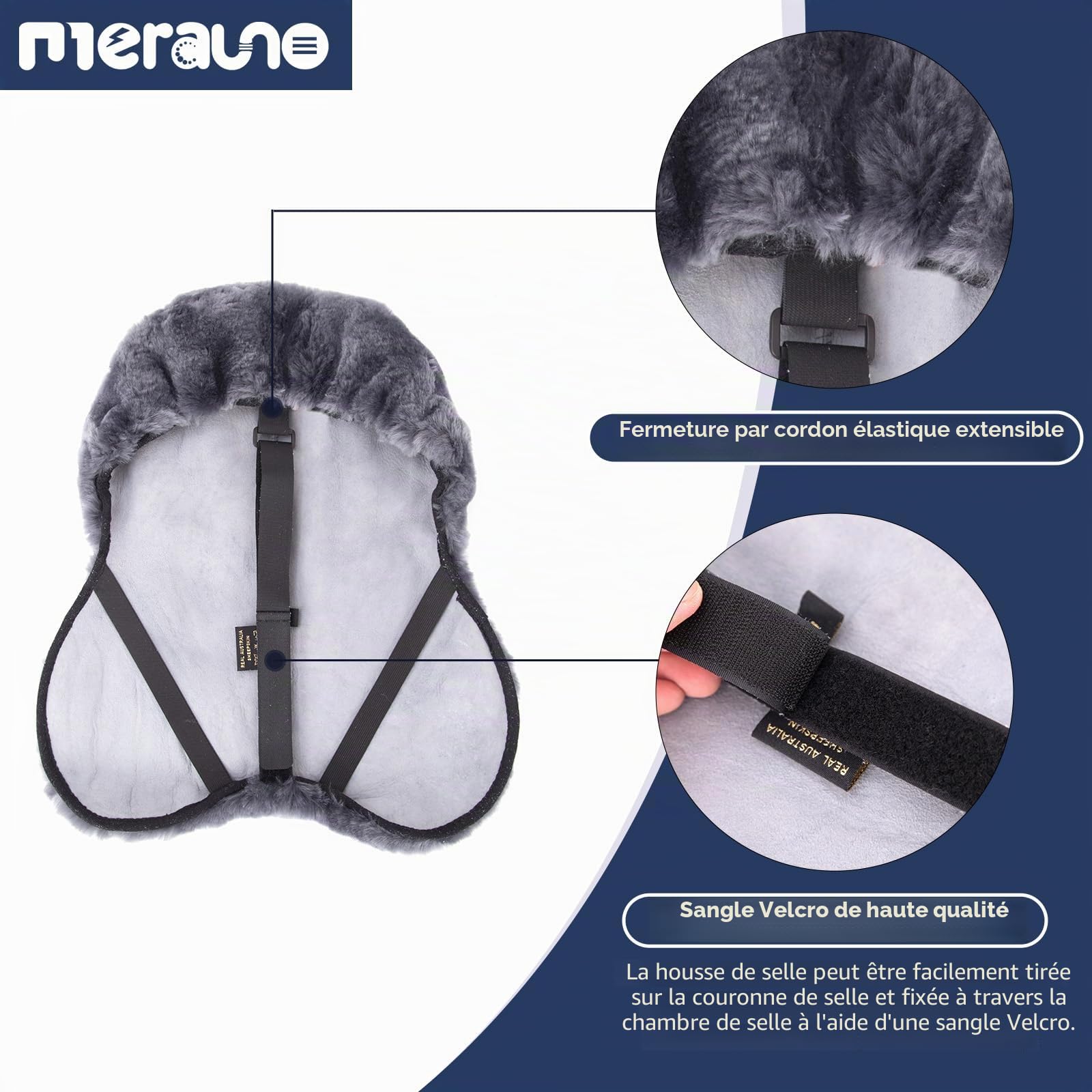 Housse de selle en laine d'agneau, en laine d'agneau mérinos pour un confort d'assise optimal, avec une bande Velcro réglable. Compatible avec toutes les selles anglaises. Couleur : naturel,