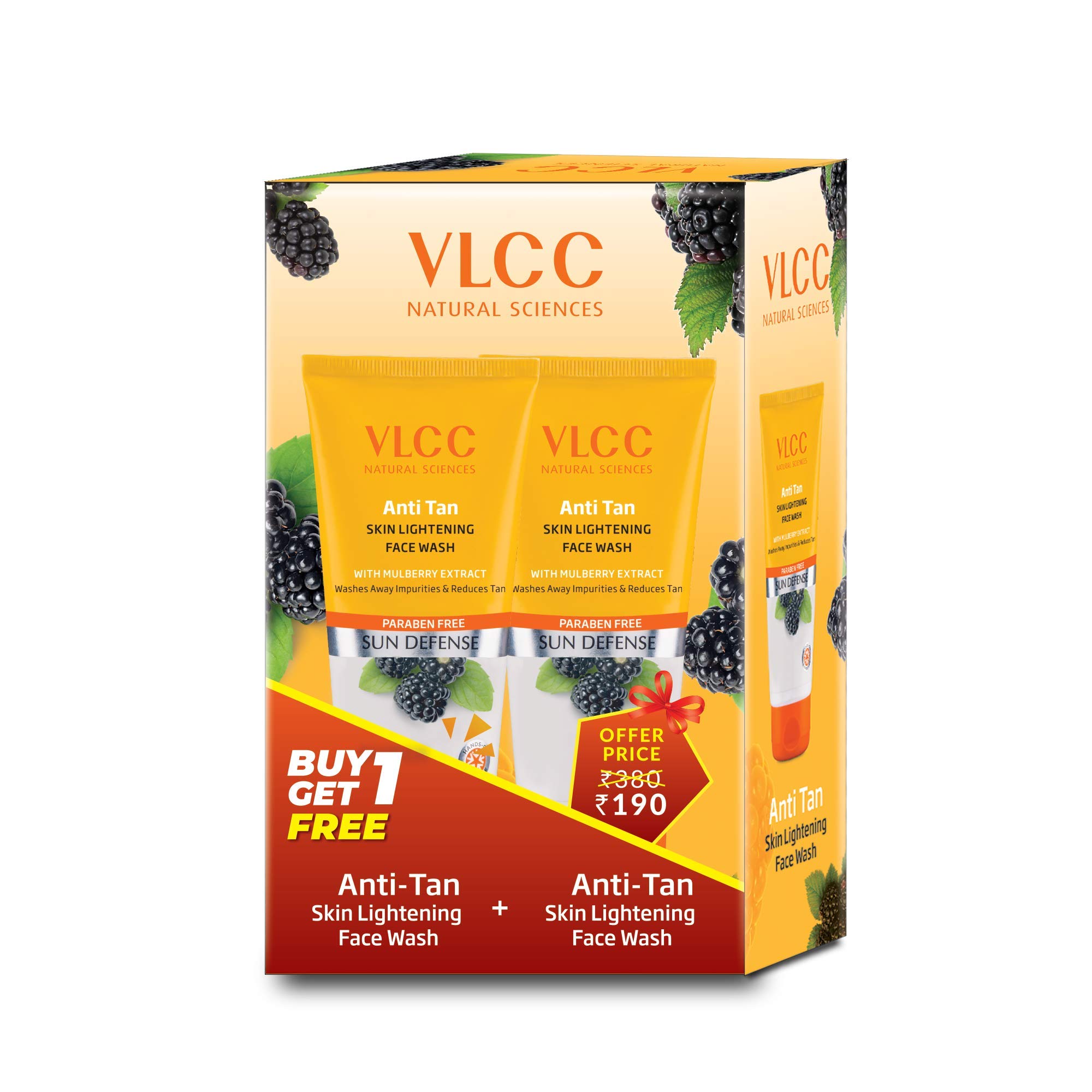 VLCCAnti Tan Skin Lightening Face Wash - 150ml X 2 Buy One Get One (300ml) | With Mulberry & Orange Peel Extract | Protect against Harsh Sun Damage, UAV And UVB Rays