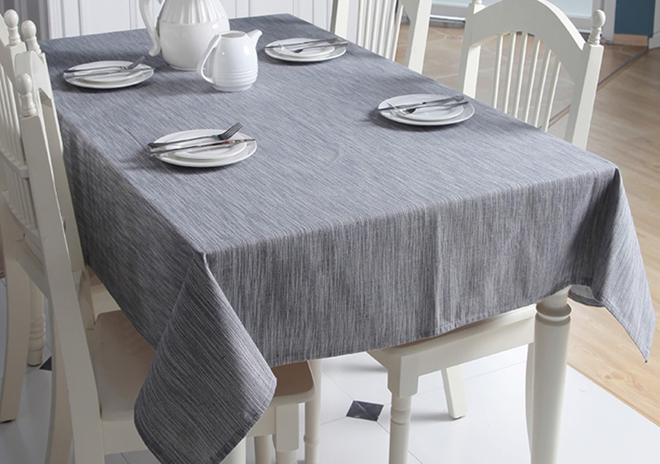 Nappe Anti Taches Rectangulaire Coton Lin, Nappe Cuisine Lavable Couleur Unie Simple Nappe pour Cuisine, Salle à Manger, Décoration de Table Bleu Marine, 90 x 150 CM