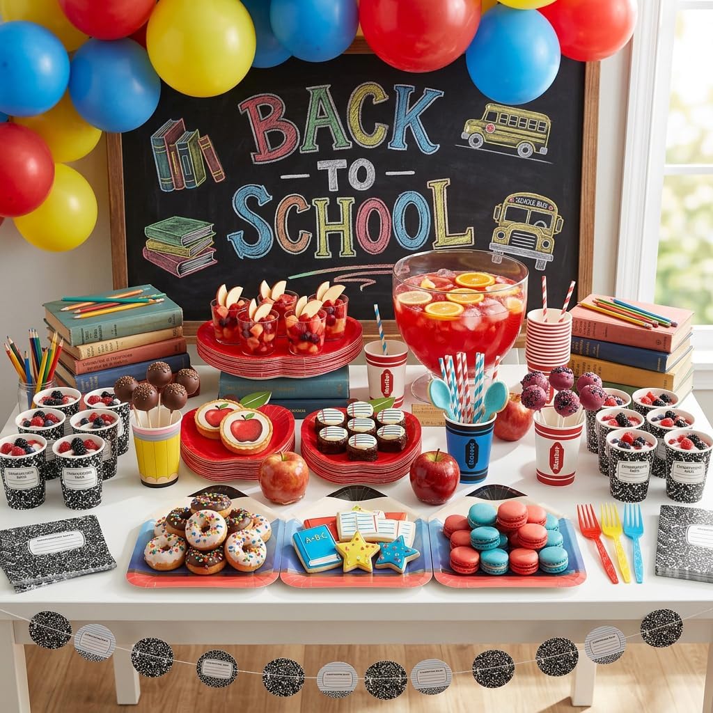 120 PCS Back to School Party Supplies, School Paper Plates and Napkins Set for 24 Guests, Pencil Shaped Plates, Composition Book & Notebook Napkins, 9 oz Cups, Forks, Classroom First Day of School image 3