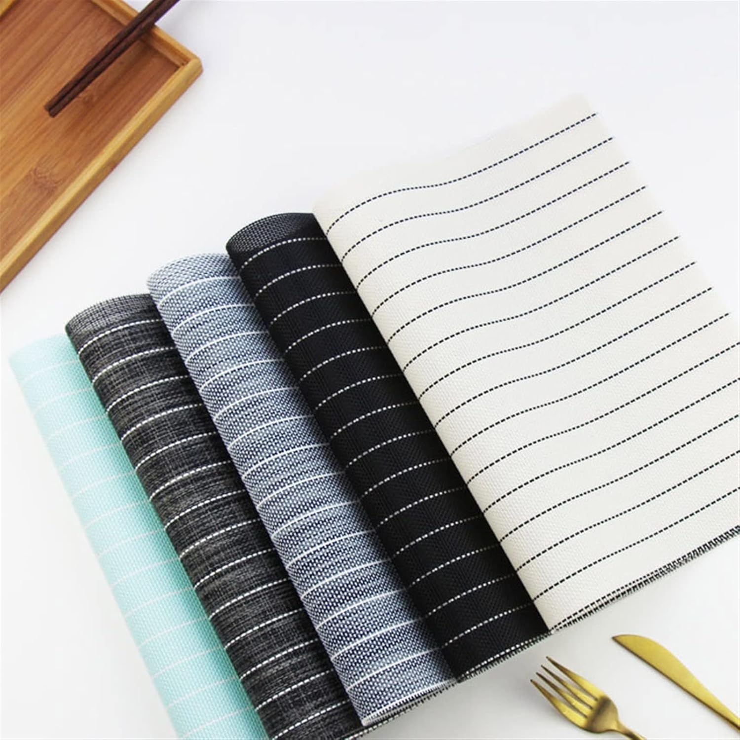 Placemats 10 Pcs/lot Striped Rectangle Placemat PVC Dining Table Fashion Disc Pads Bowl Pad Coasters Waterproof Table Pad (Color : D, Size : 10 pcs) (D 10 pcs)
