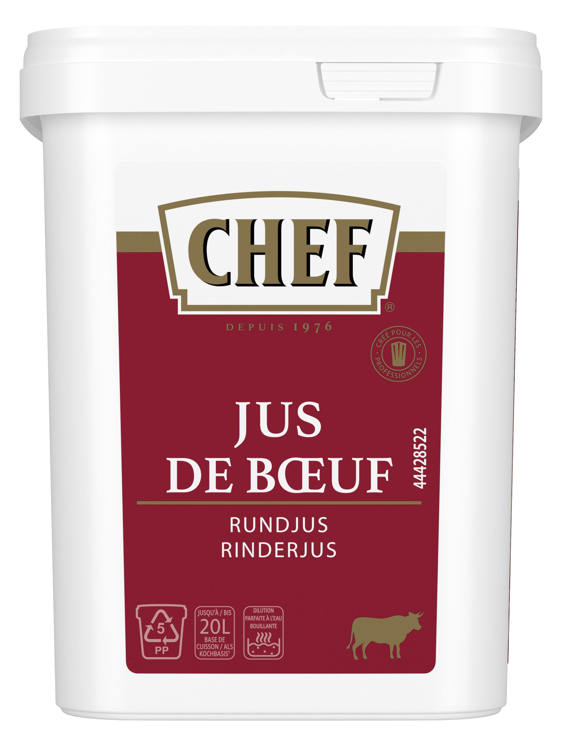 CHEF Rinderjus, Ideal für kurzgebratene Rindfleischgerichte und Steaksaucen, intensiver Rindfleischgeschmack, ergibt 10L, 1er Pack (1 x 600g GastroBox)