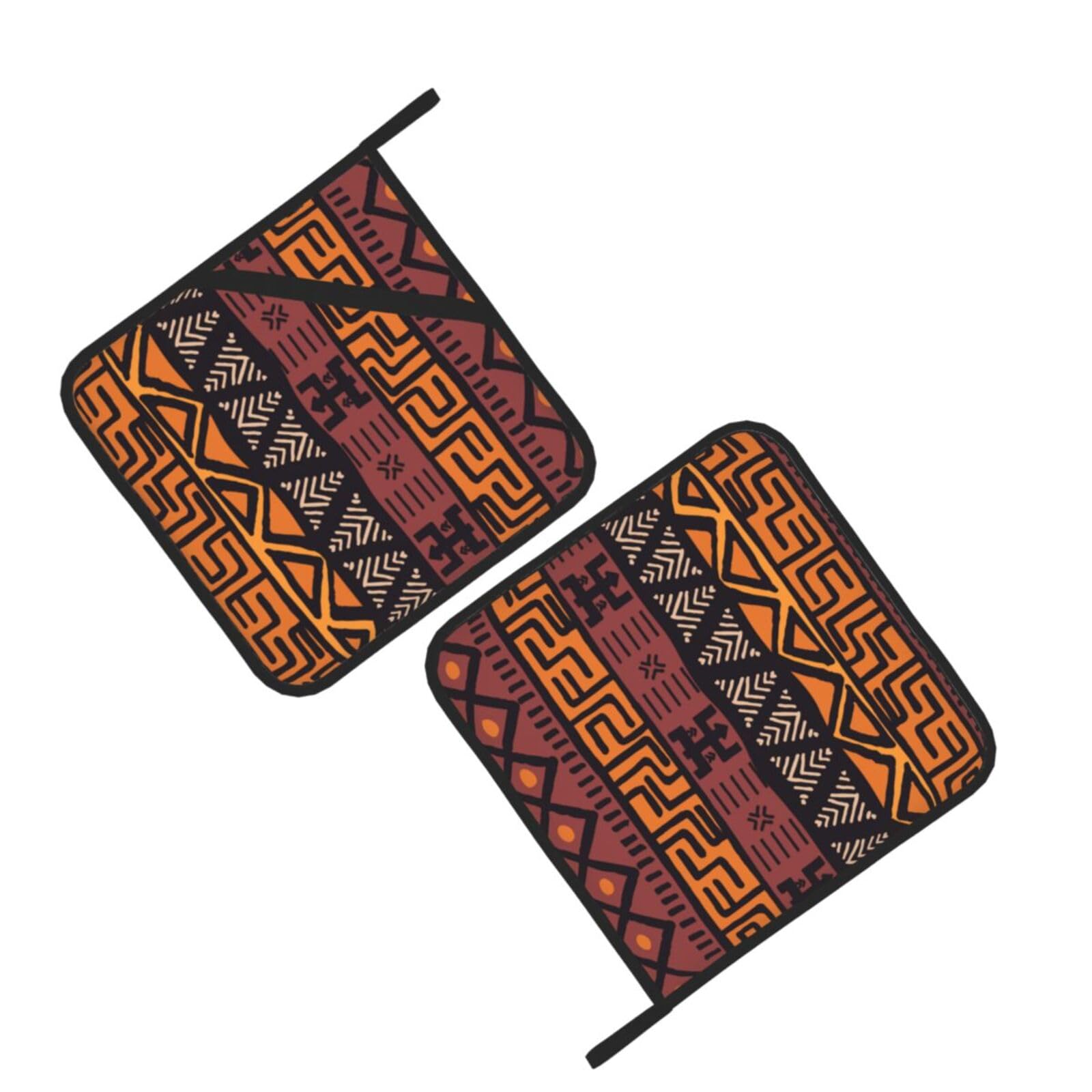 African Mud Cloth Tribal Printed Oven Pot Holders Set of 2 Pcs Heat Resistant Kitchen Microwave Potholders for Cooking Baking Grilling