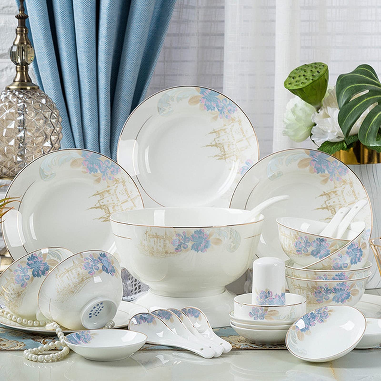 Mlecznobiała porcelana zestaw zastawy domowej prostota zastawa stołowa zestaw misek talerze deserowe talerze do zupy talerze obiadowe zestaw 58 sztuk