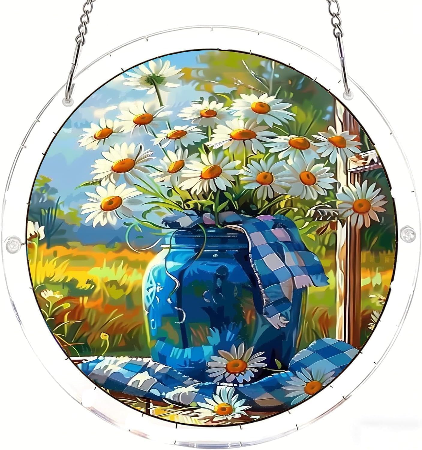 Beautiful White Flowers Acrylic Jigsaw Puzzles Suncatcher, 8.9 Inch Window Hanging Suncatcher Acrylic Puzzle, DIY Home Decor Art Gift