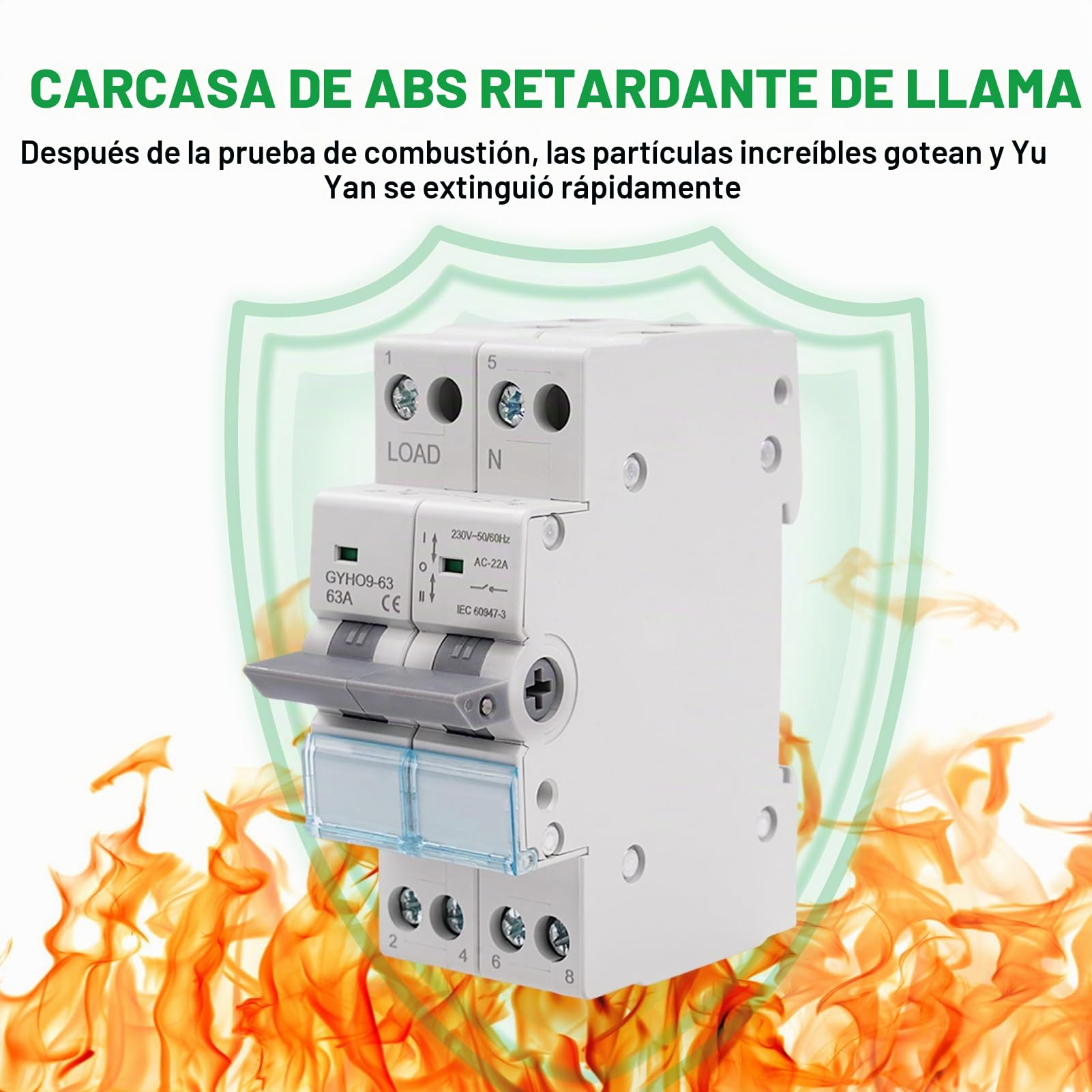 Interruptor de Transferencia, Interruptor de Separación Manual Dual Power DIN Rail Conmutador Manual 2P 230VAC 63A | Interruptor de separación de carga Dual Power DIN-Schiene Manueller Umschalter Transferschalter