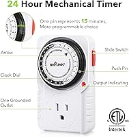 Vista 2 de BN-LINK Temporizador mecánico enchufable de 24 horas con conexión a tierra para acuario, luz de crecimiento, hidroponía, iluminación