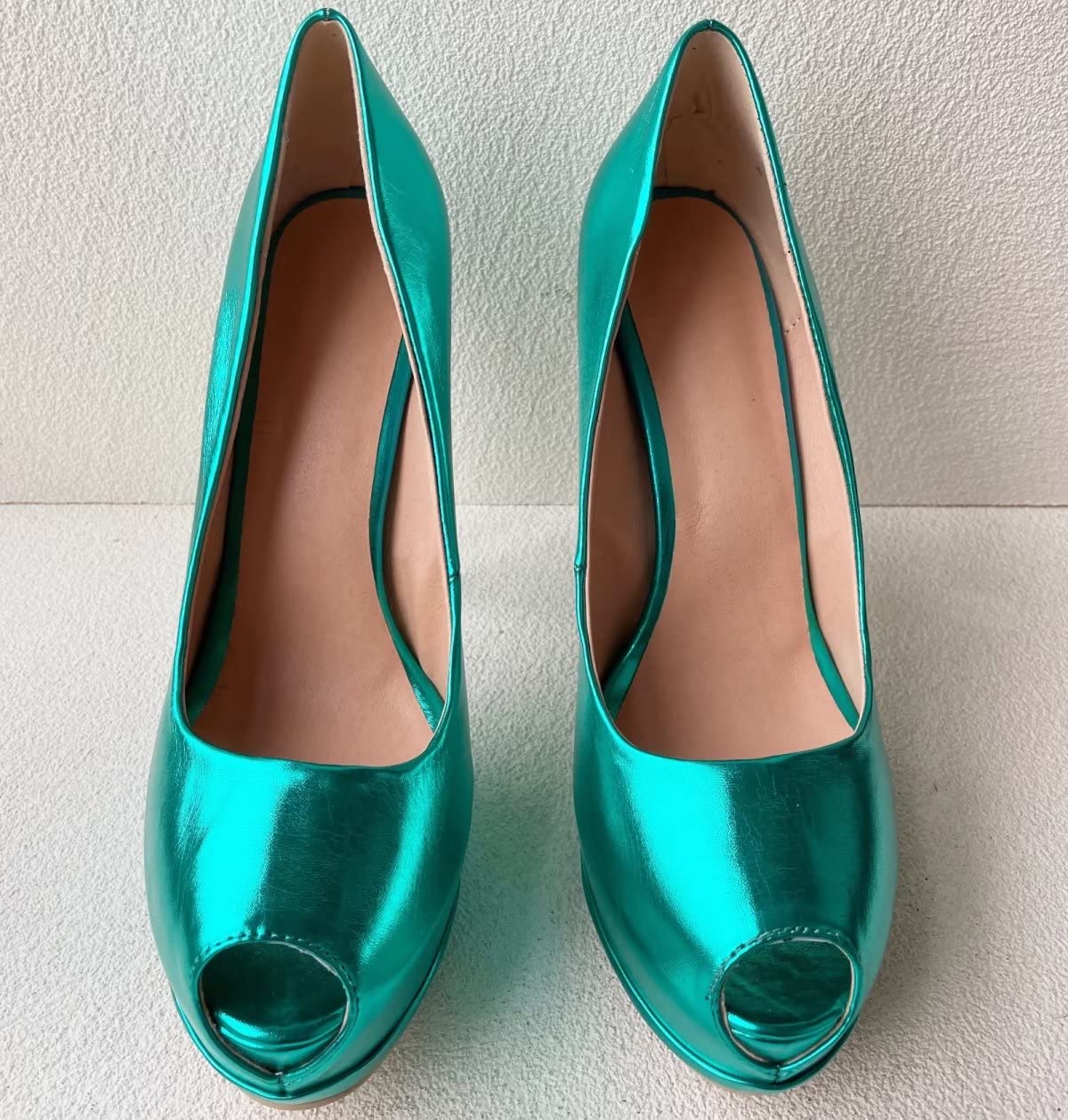 Frankie Hsu Sexy Stiletto Doppia Piattaforma tacco alto, classico blu verde foglia di tè sandalo moda tacco alto, grandi dimensioni designer Peep Toe Spike scarpe per donne uomini, Verde, 39 EU